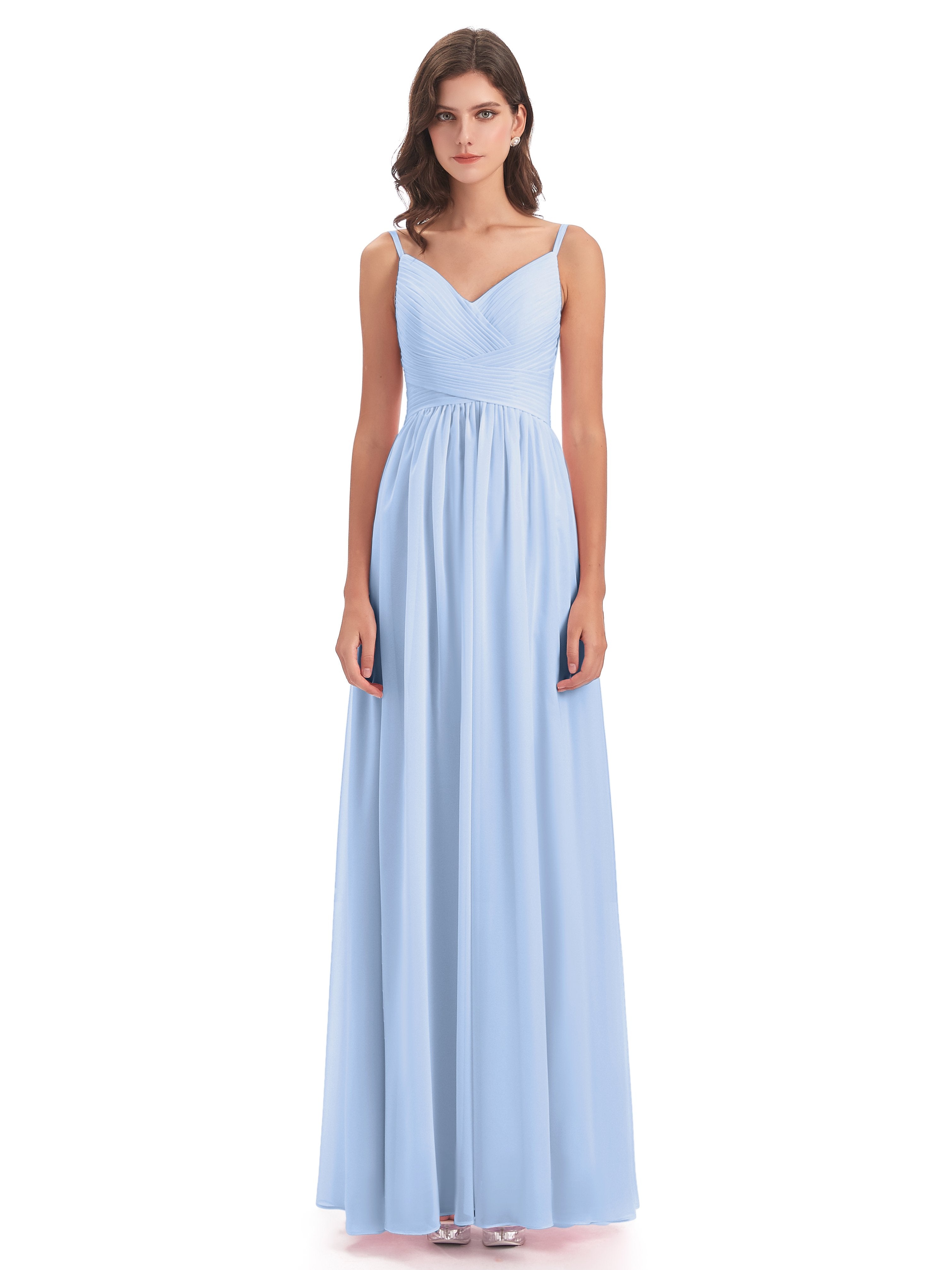 Ava Spaghetti Straps V-Neck Long Bridesmaid Dresses