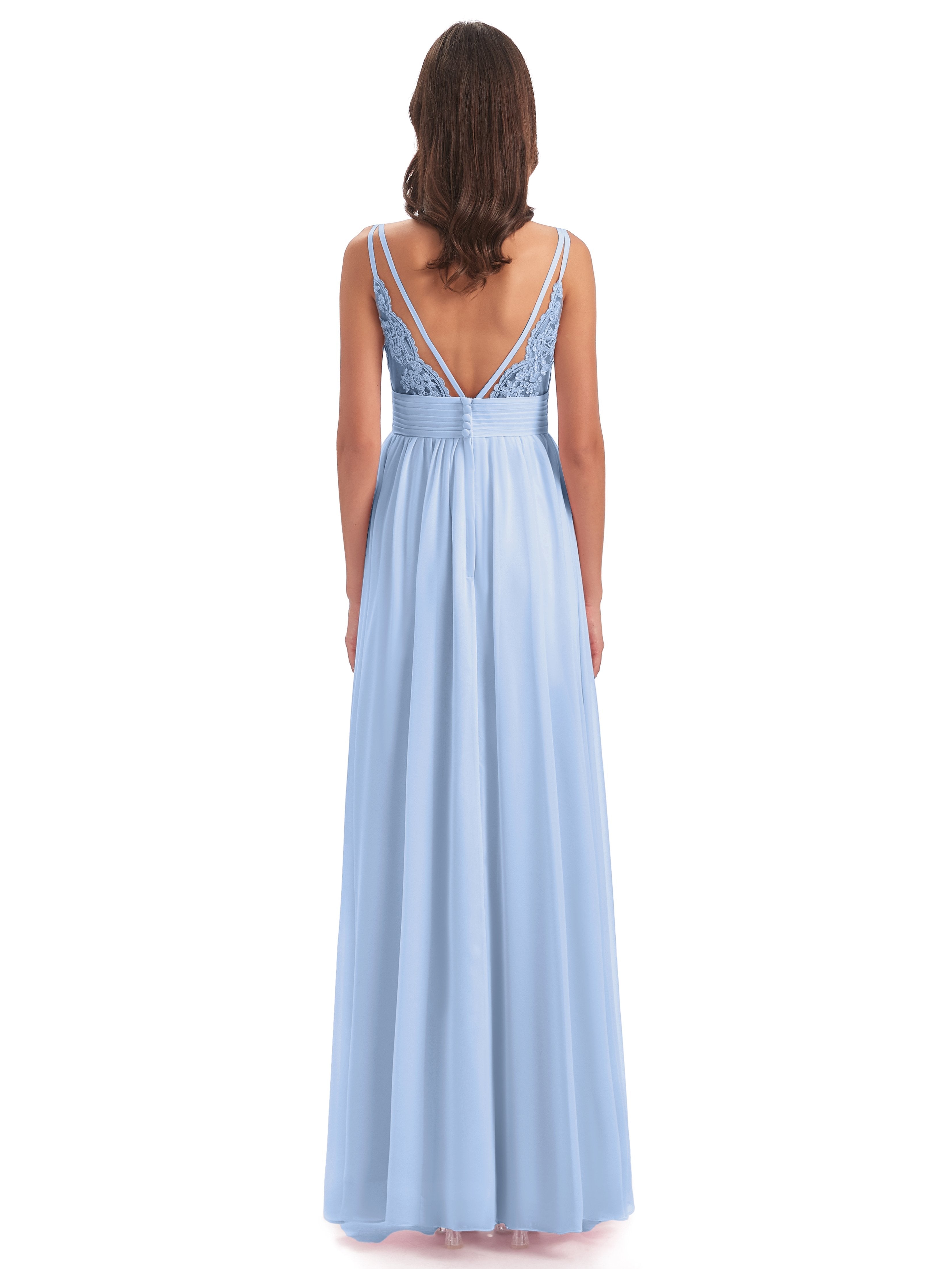 Ava Spaghetti Straps V-Neck Long Bridesmaid Dresses