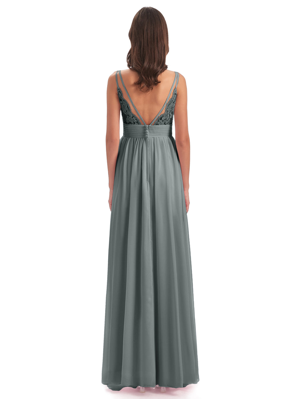 Ava Spaghetti Straps V-Neck Long Bridesmaid Dresses
