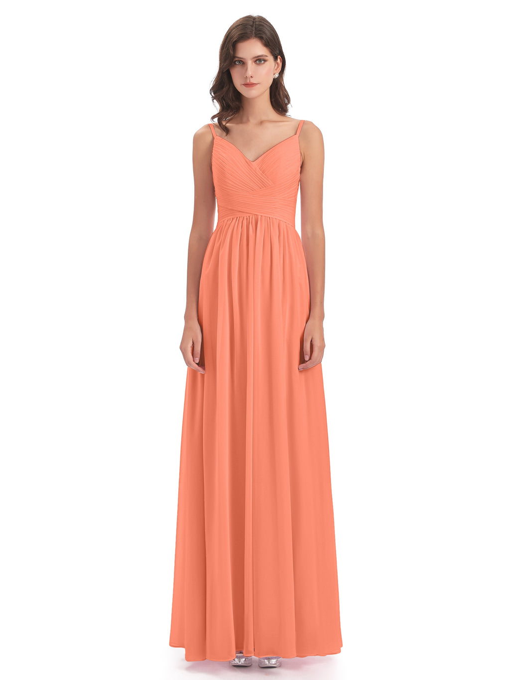 Ava Spaghetti Straps V-Neck Long Bridesmaid Dresses
