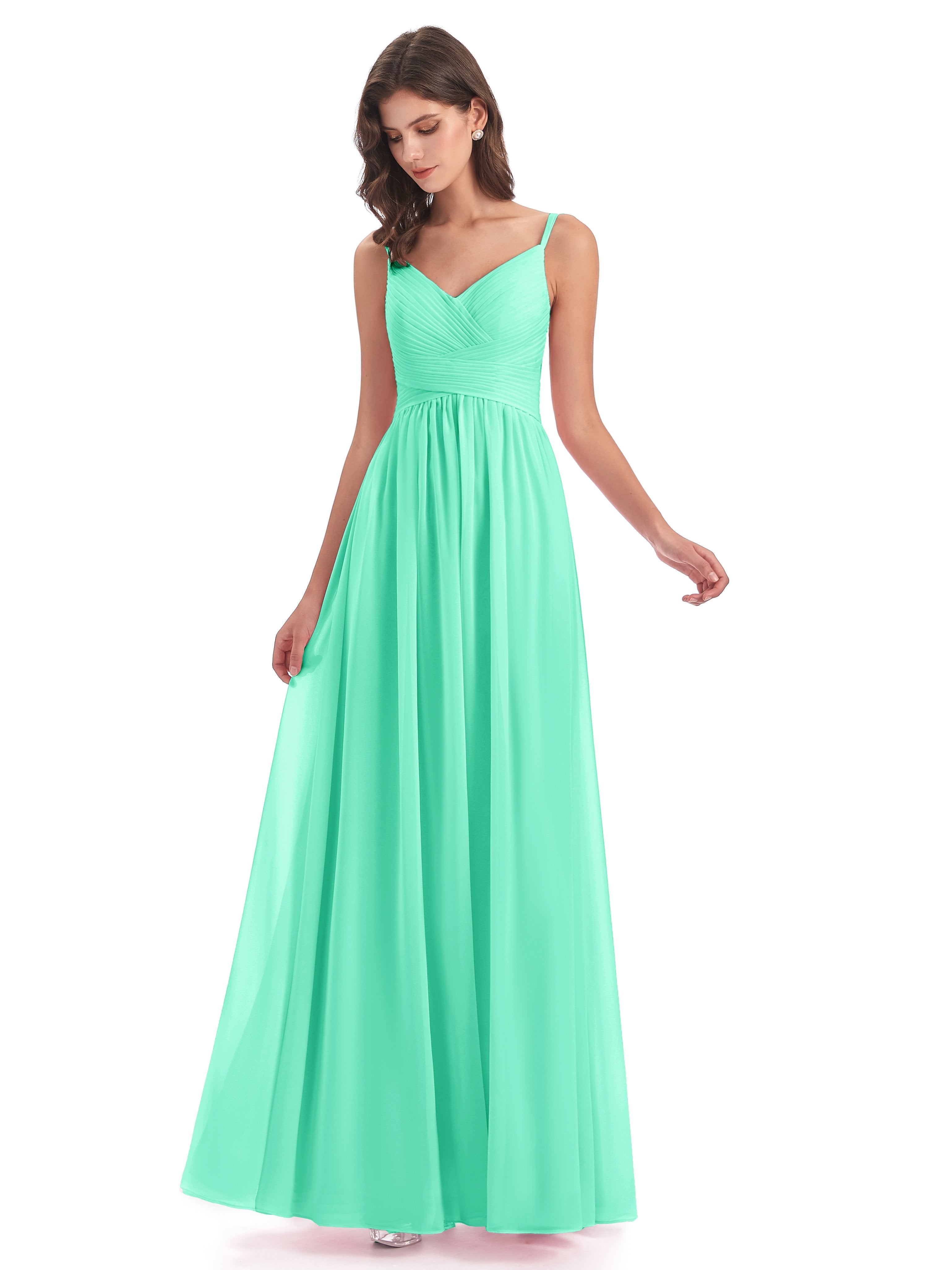 Ava Spaghetti Straps V-Neck Long Bridesmaid Dresses