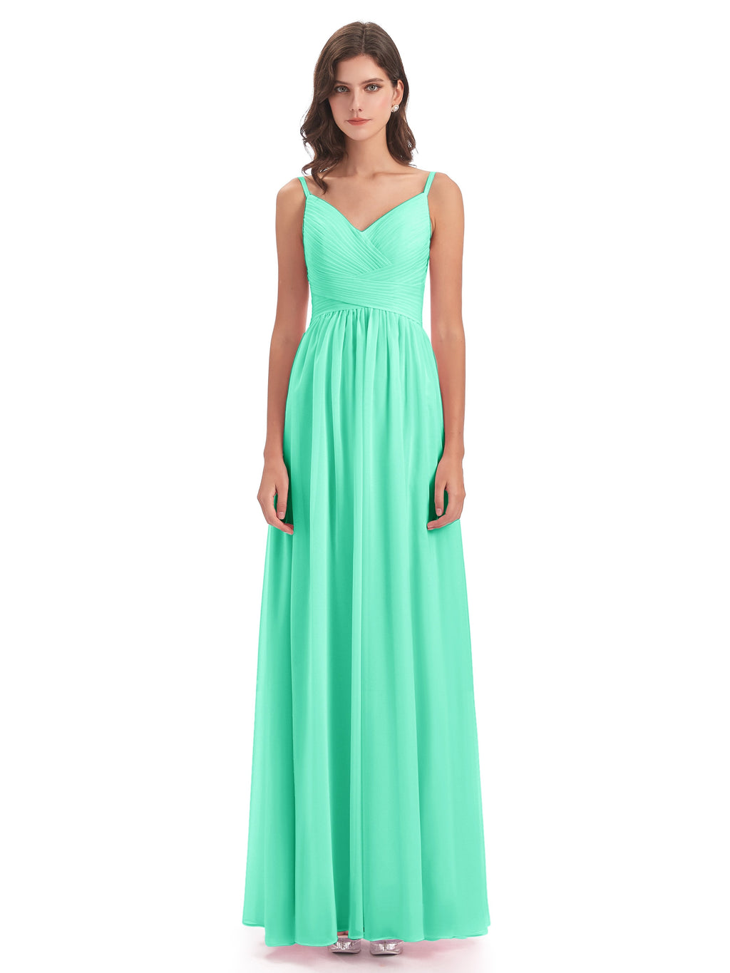 Ava Spaghetti Straps V-Neck Long Bridesmaid Dresses