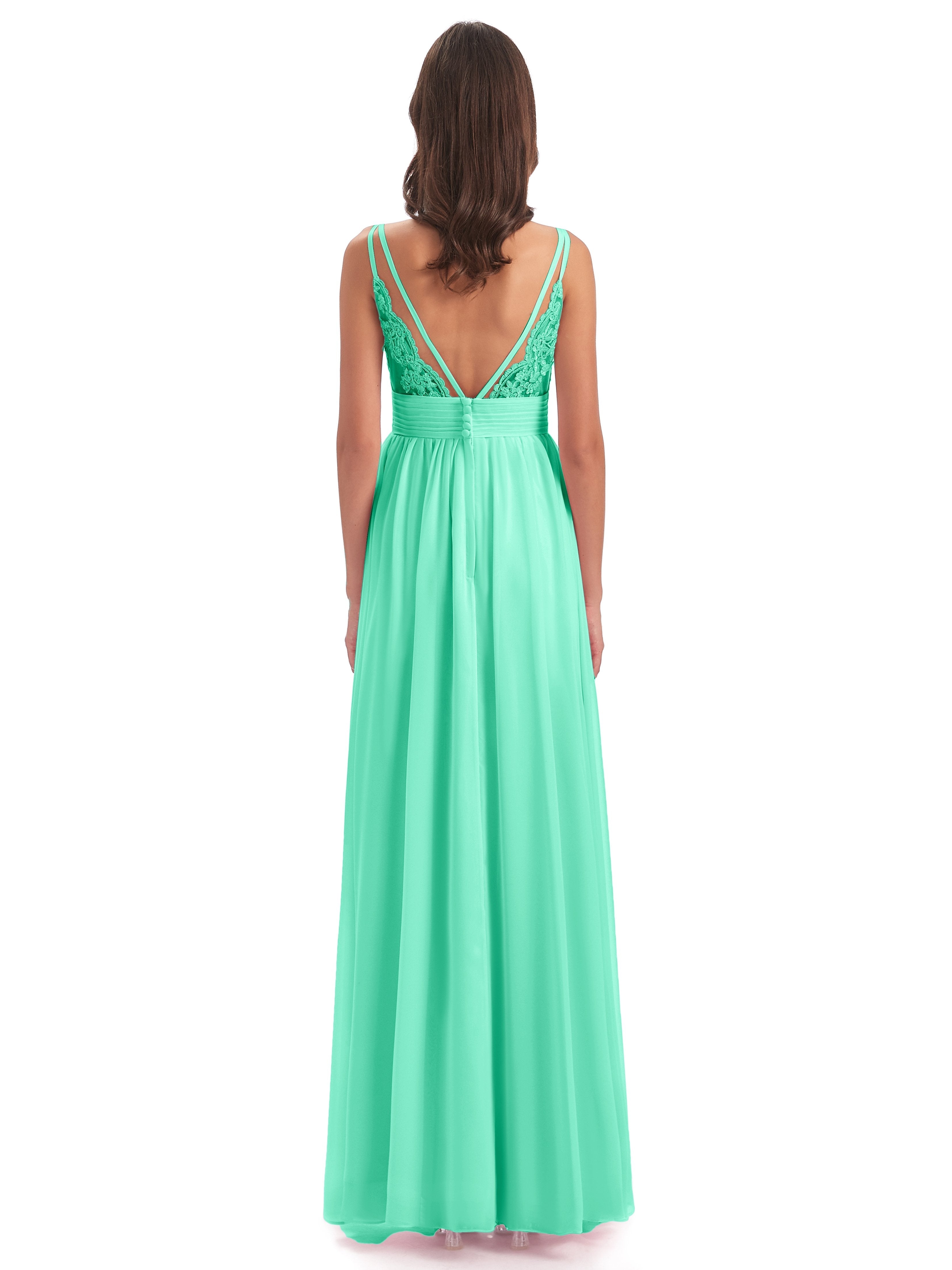 Ava Spaghetti Straps V-Neck Long Bridesmaid Dresses