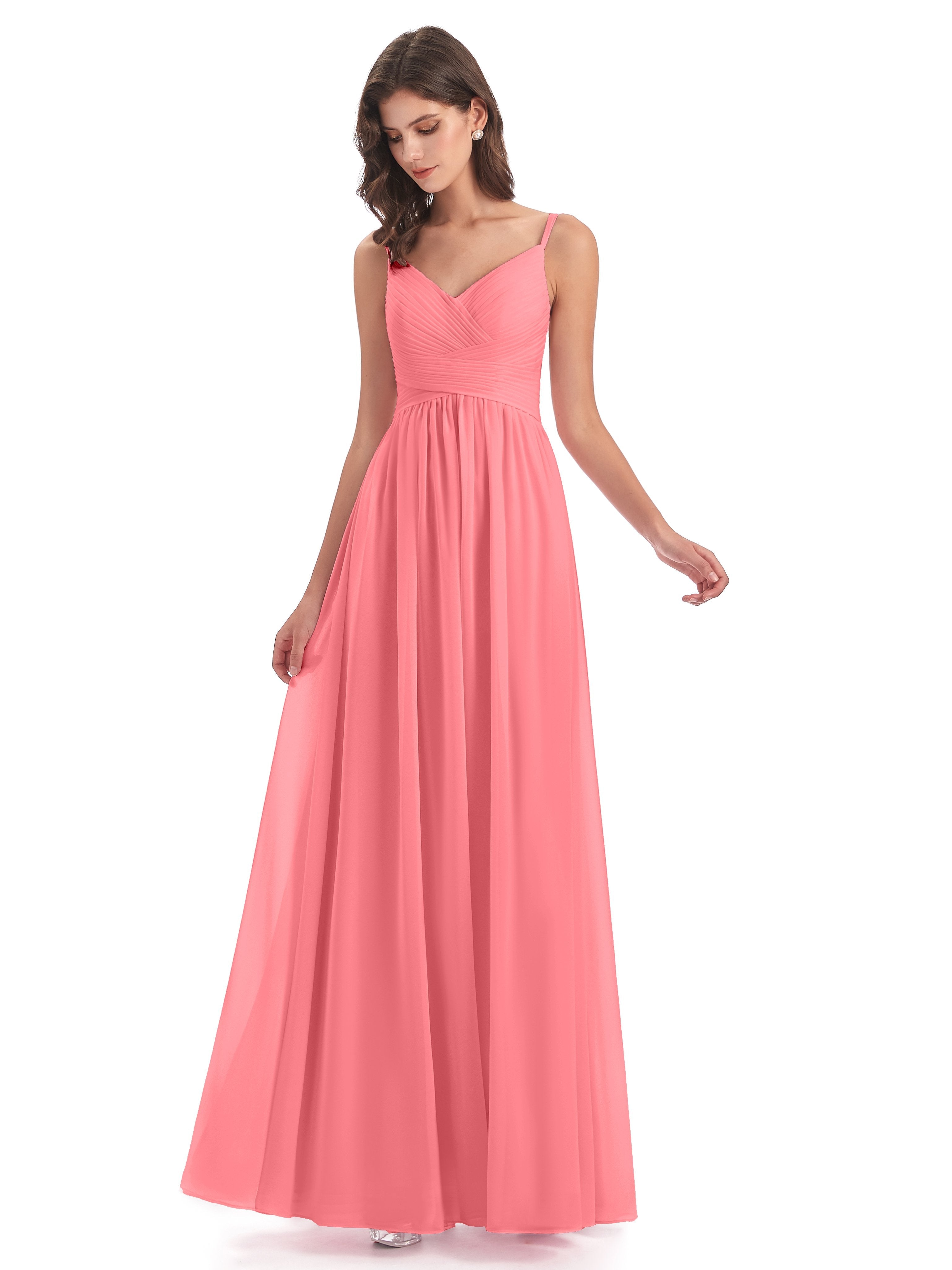 Ava Spaghetti Straps V-Neck Long Bridesmaid Dresses