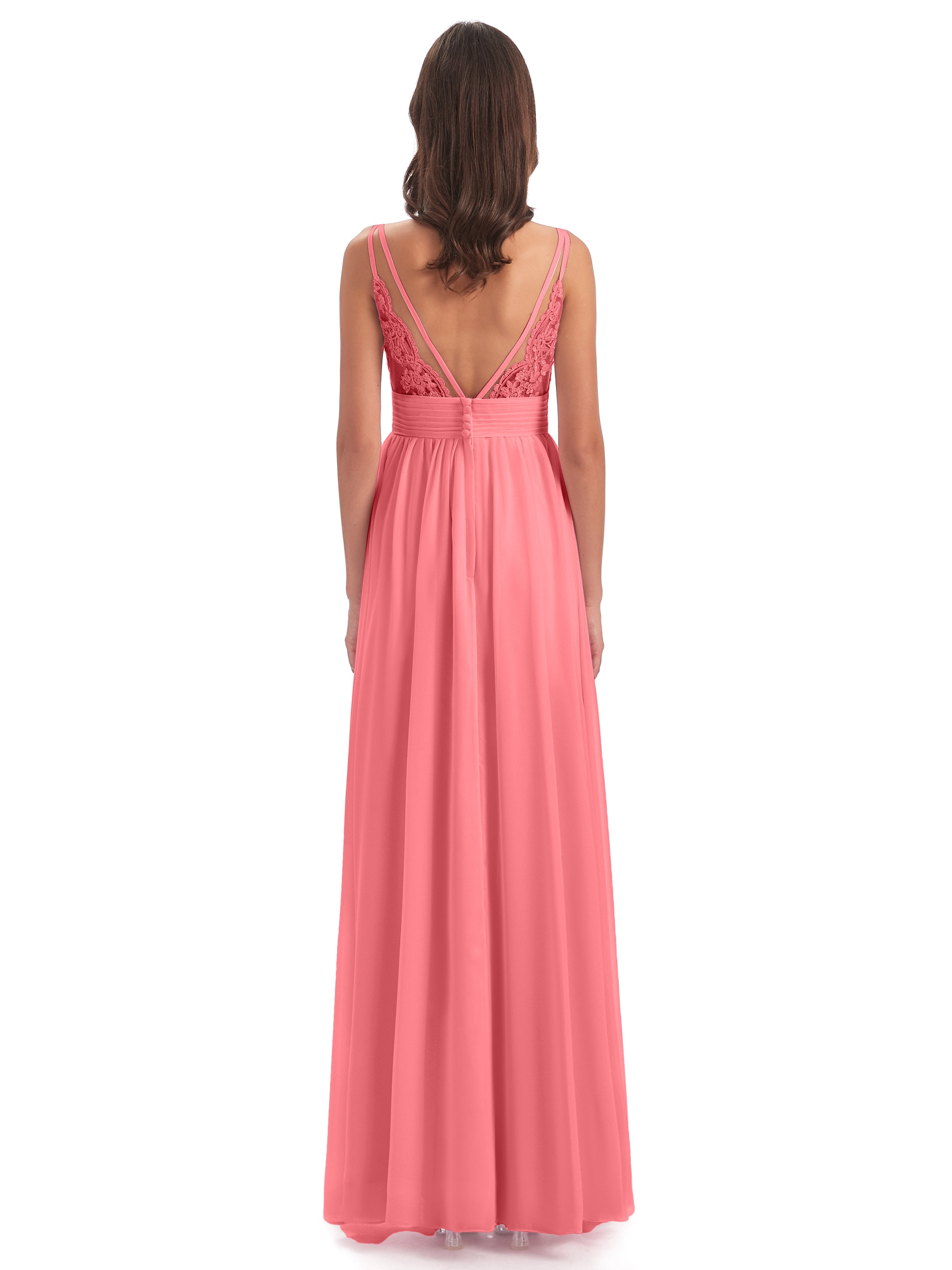 Ava Spaghetti Straps V-Neck Long Bridesmaid Dresses