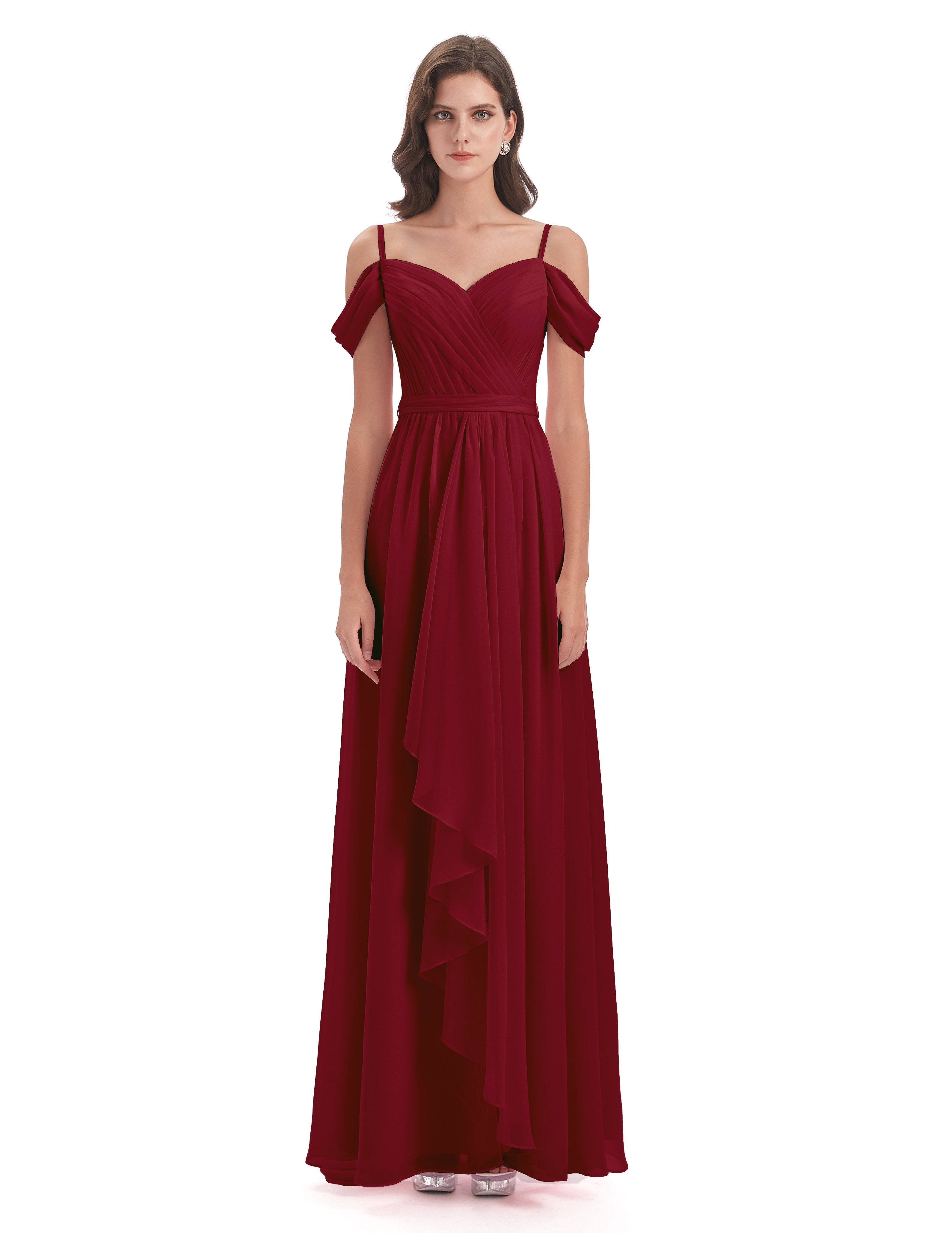 Brenna Off The Shoulder Chiffon Long Bridesmaid Dresses