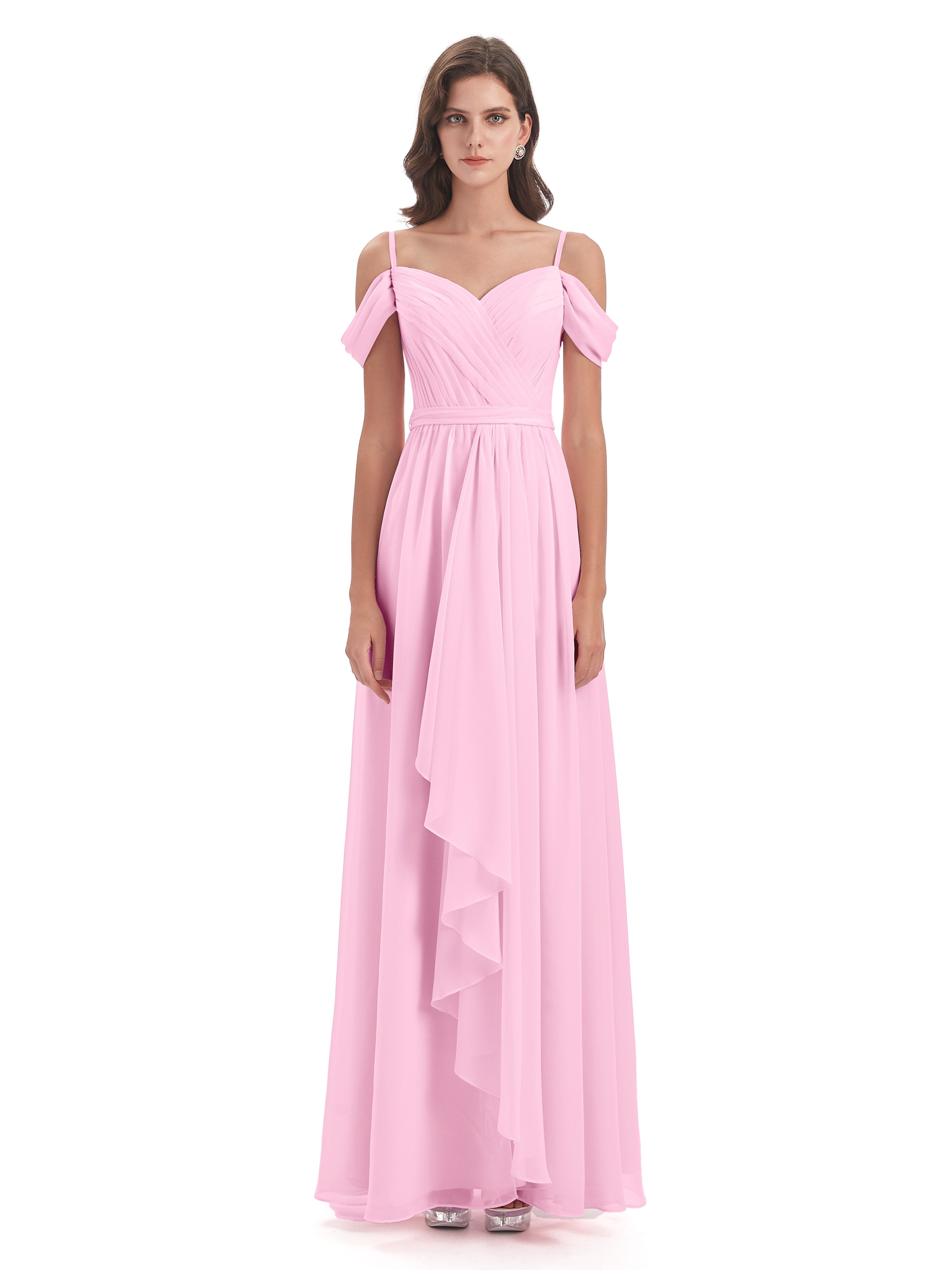 Brenna Off The Shoulder Chiffon Long Bridesmaid Dresses