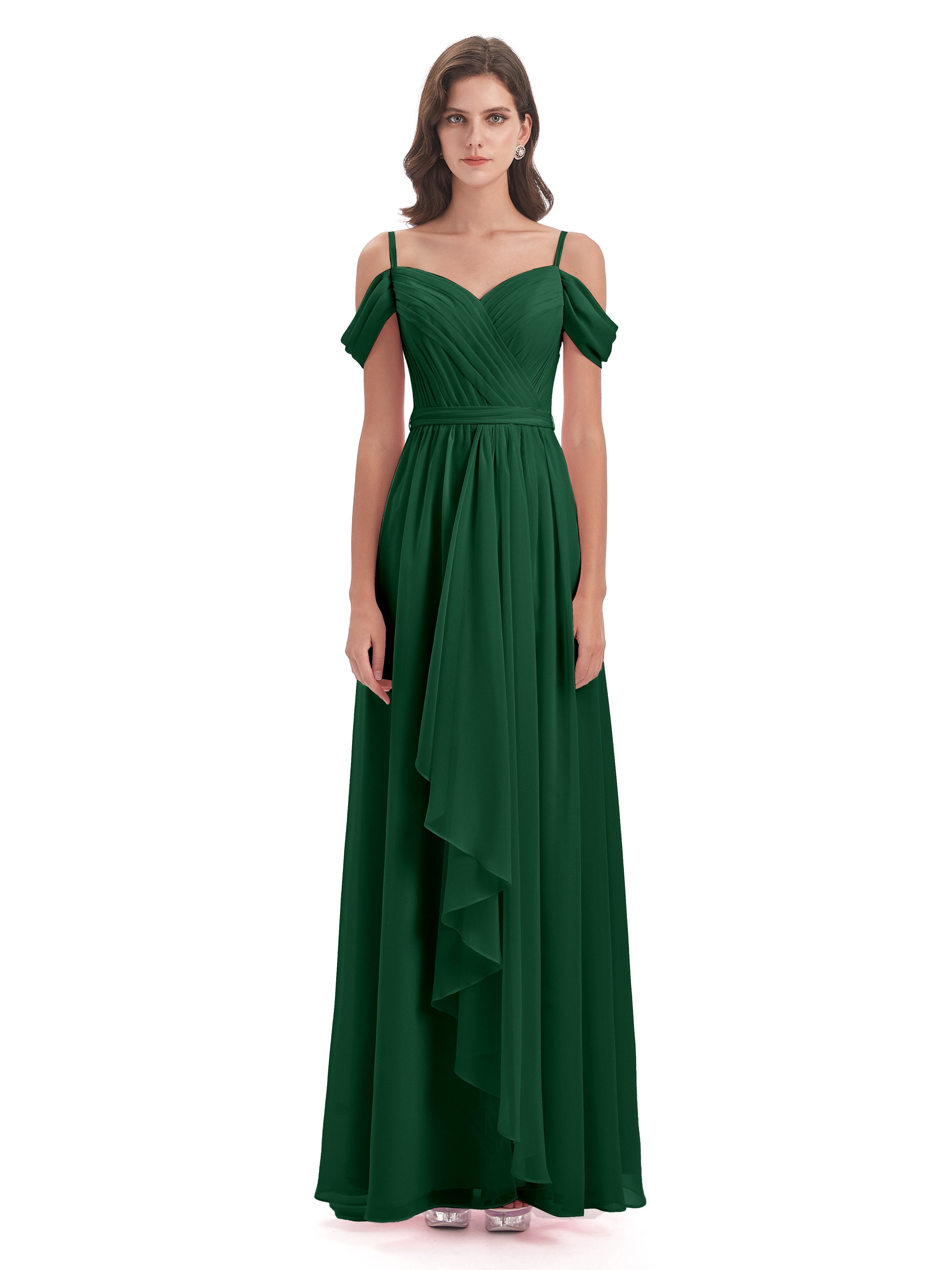 Brenna Off The Shoulder Chiffon Long Bridesmaid Dresses