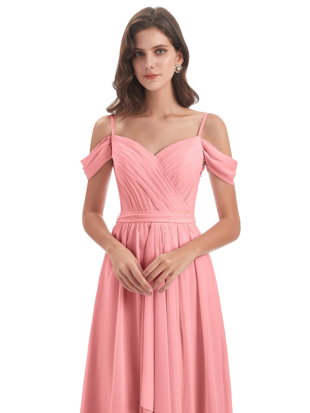 Brenna Off The Shoulder Chiffon Long Bridesmaid Dresses