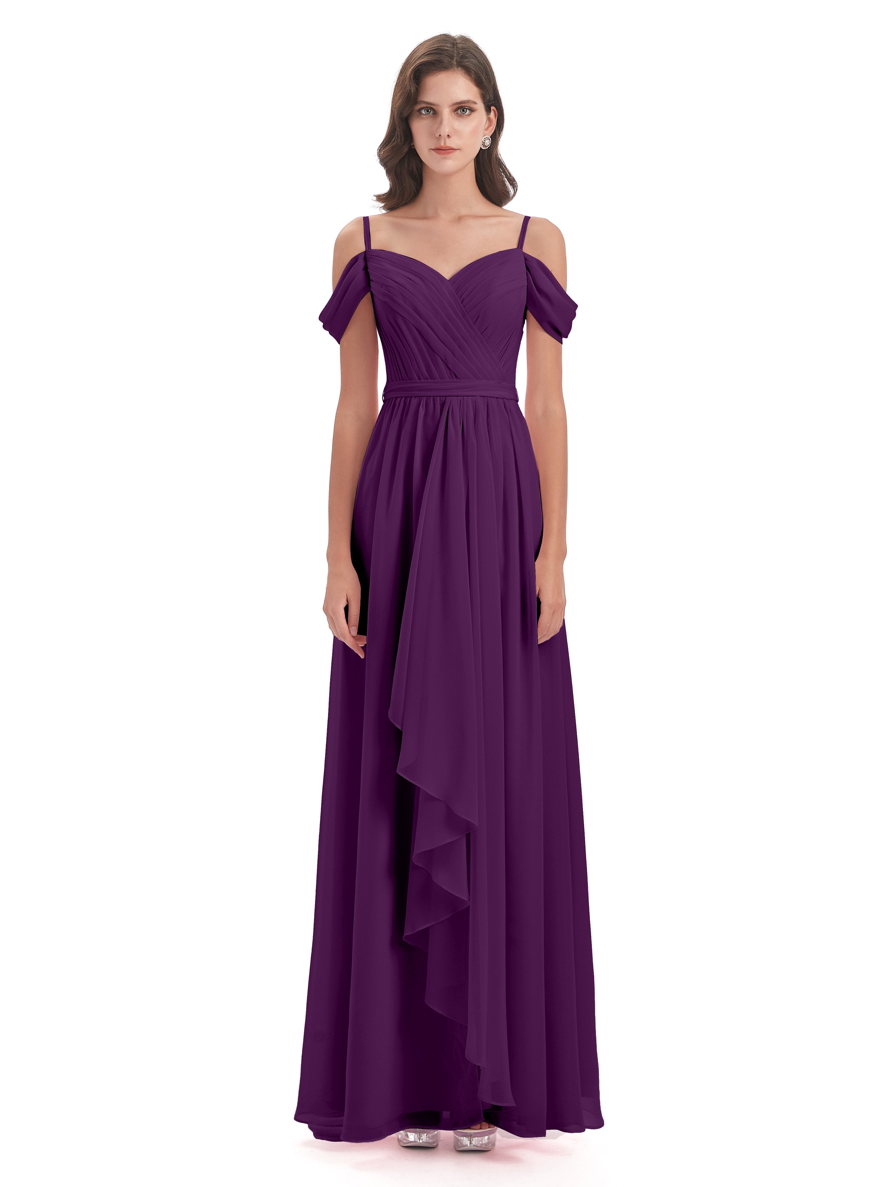 Brenna Off The Shoulder Chiffon Long Bridesmaid Dresses
