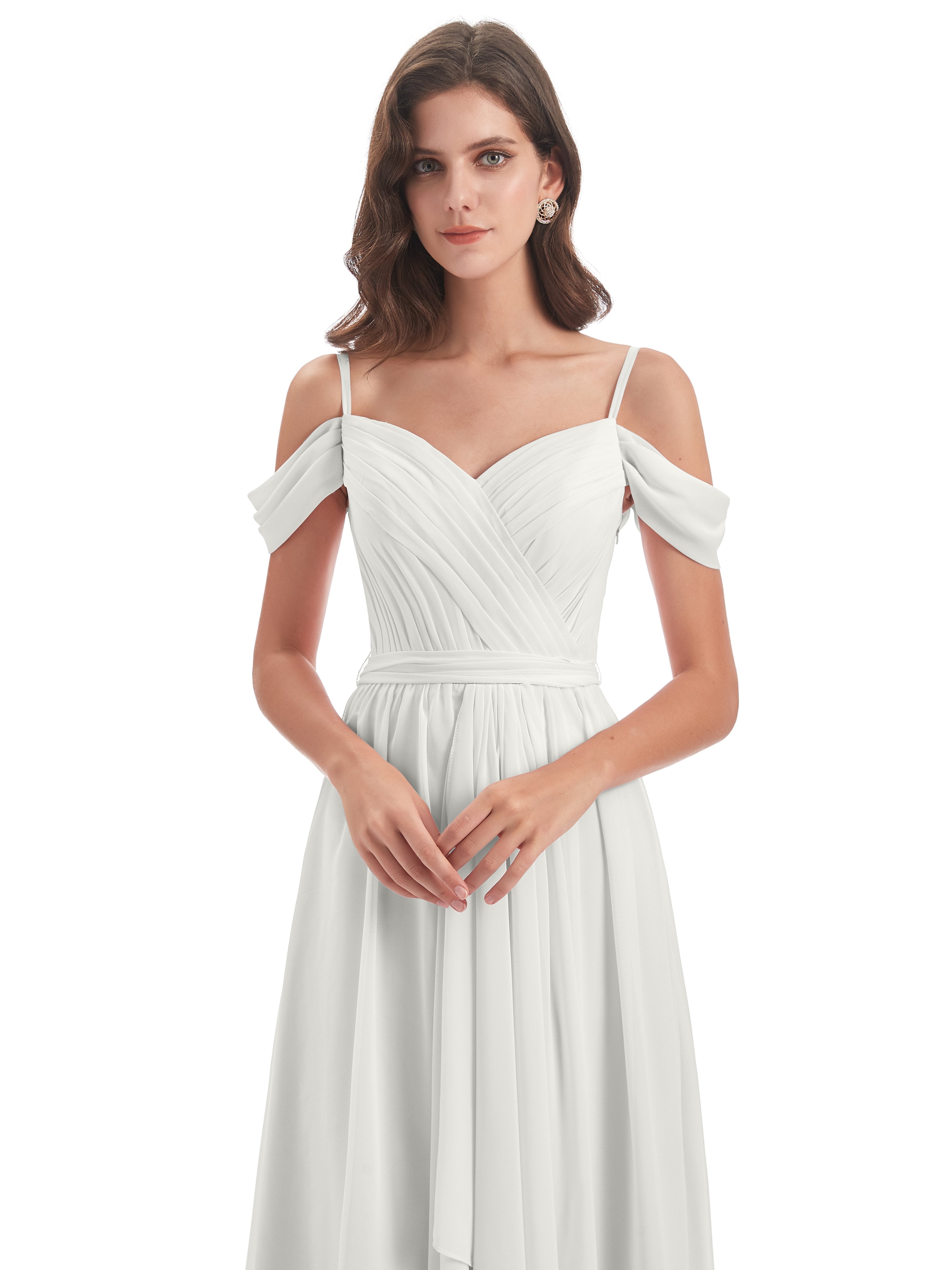 Brenna Off The Shoulder Chiffon Long Bridesmaid Dresses