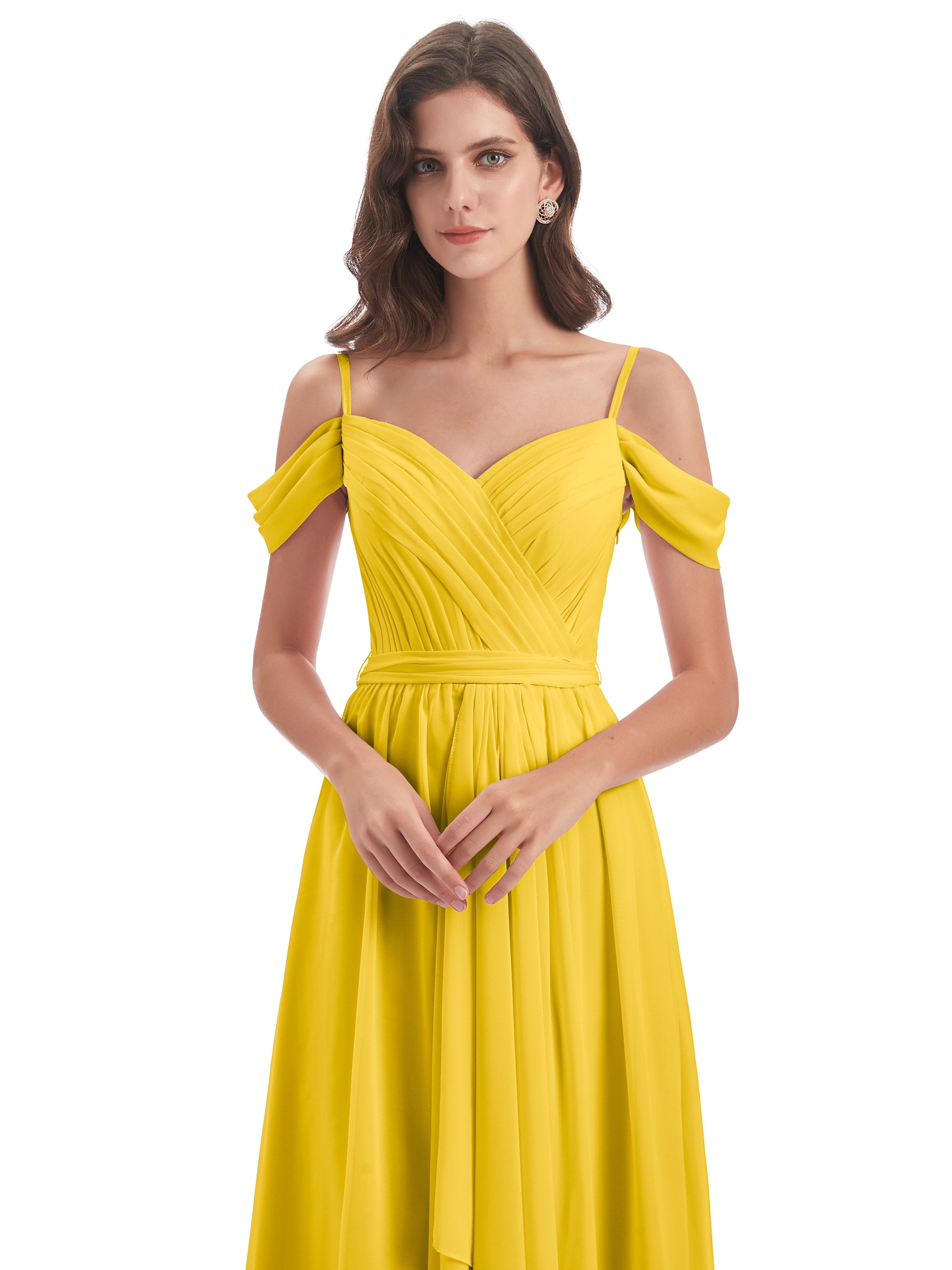 Brenna Off The Shoulder Chiffon Long Bridesmaid Dresses