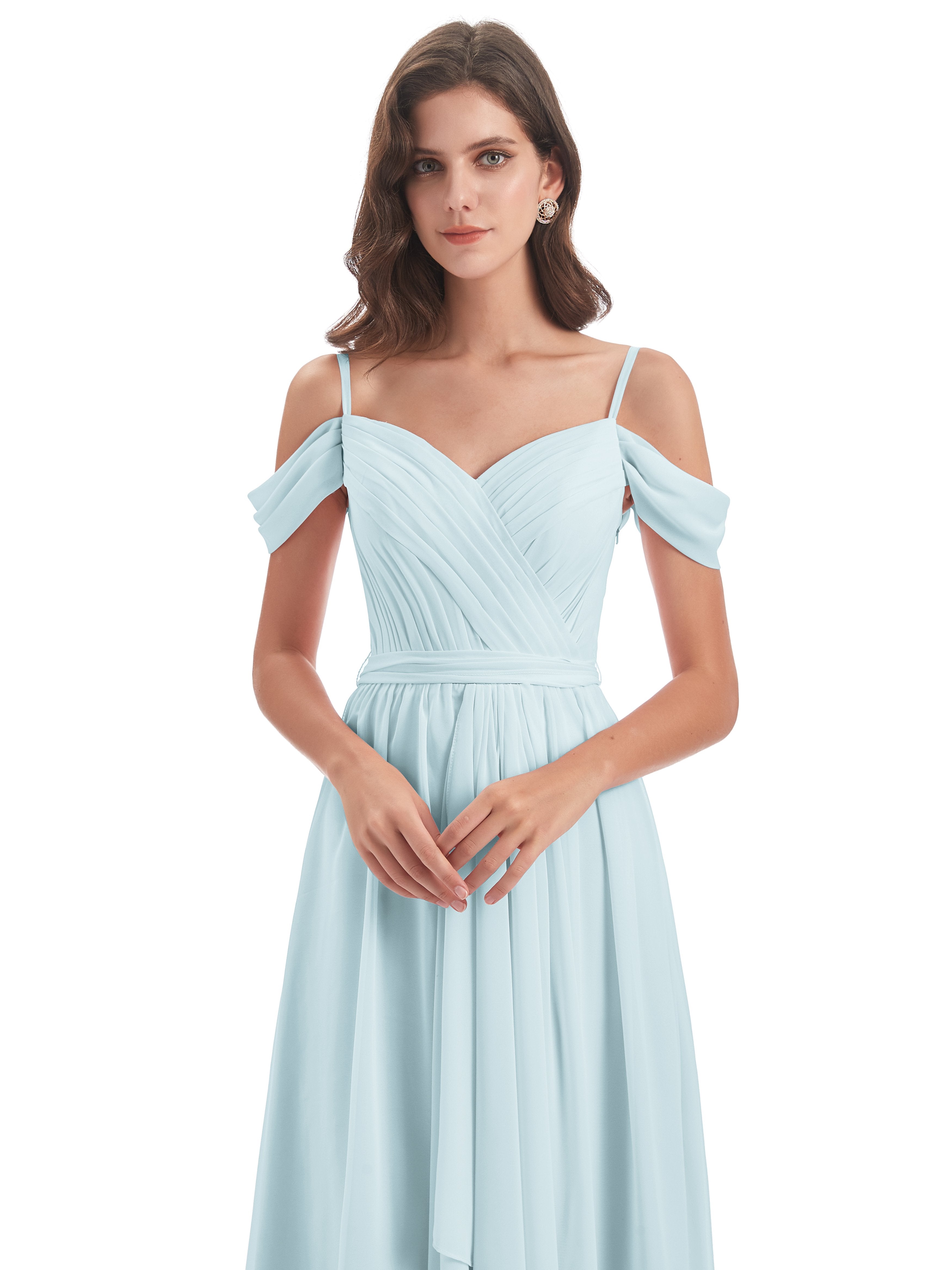 Brenna Off The Shoulder Chiffon Long Bridesmaid Dresses