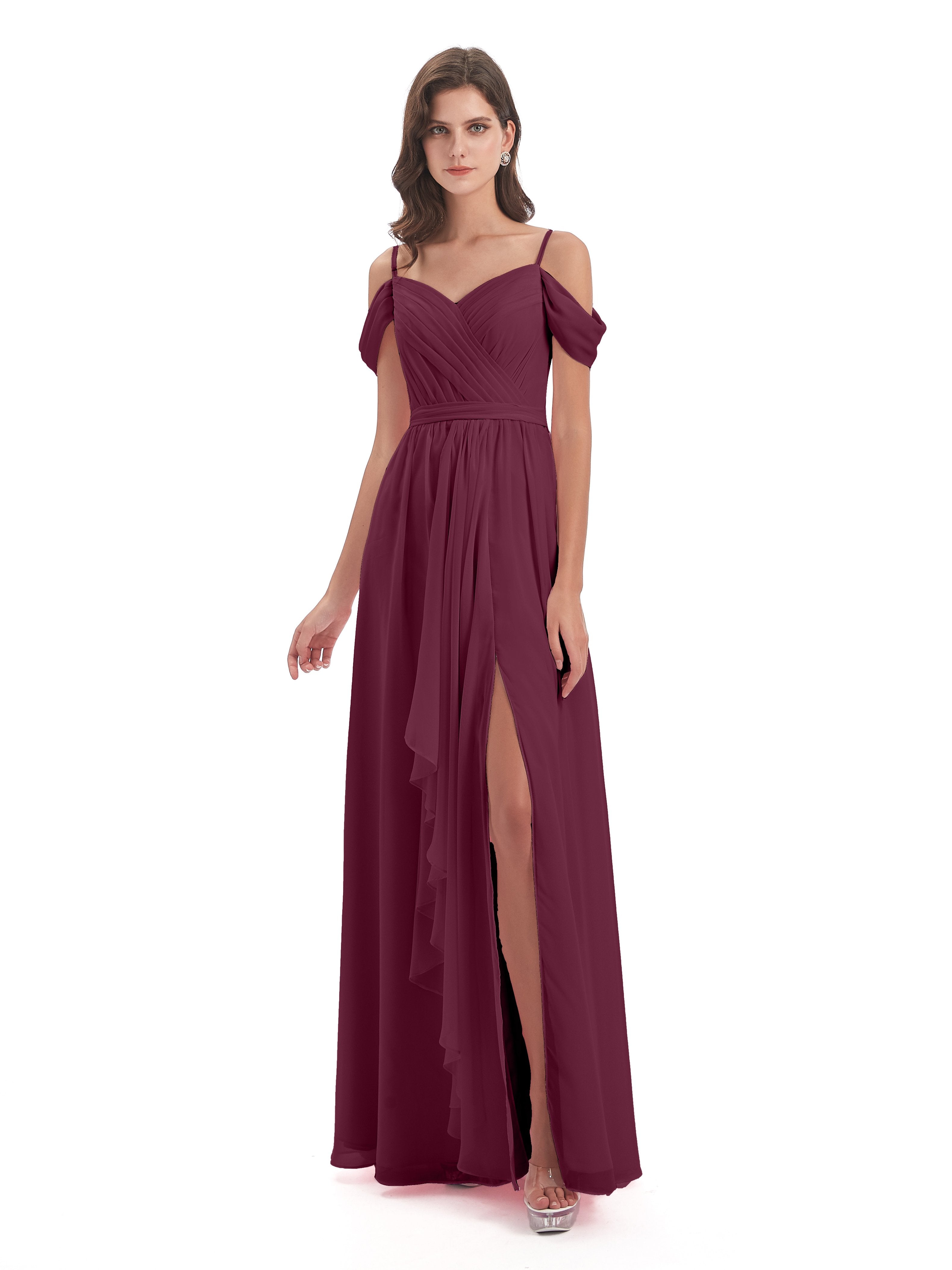 Brenna Off The Shoulder Chiffon Long Bridesmaid Dresses