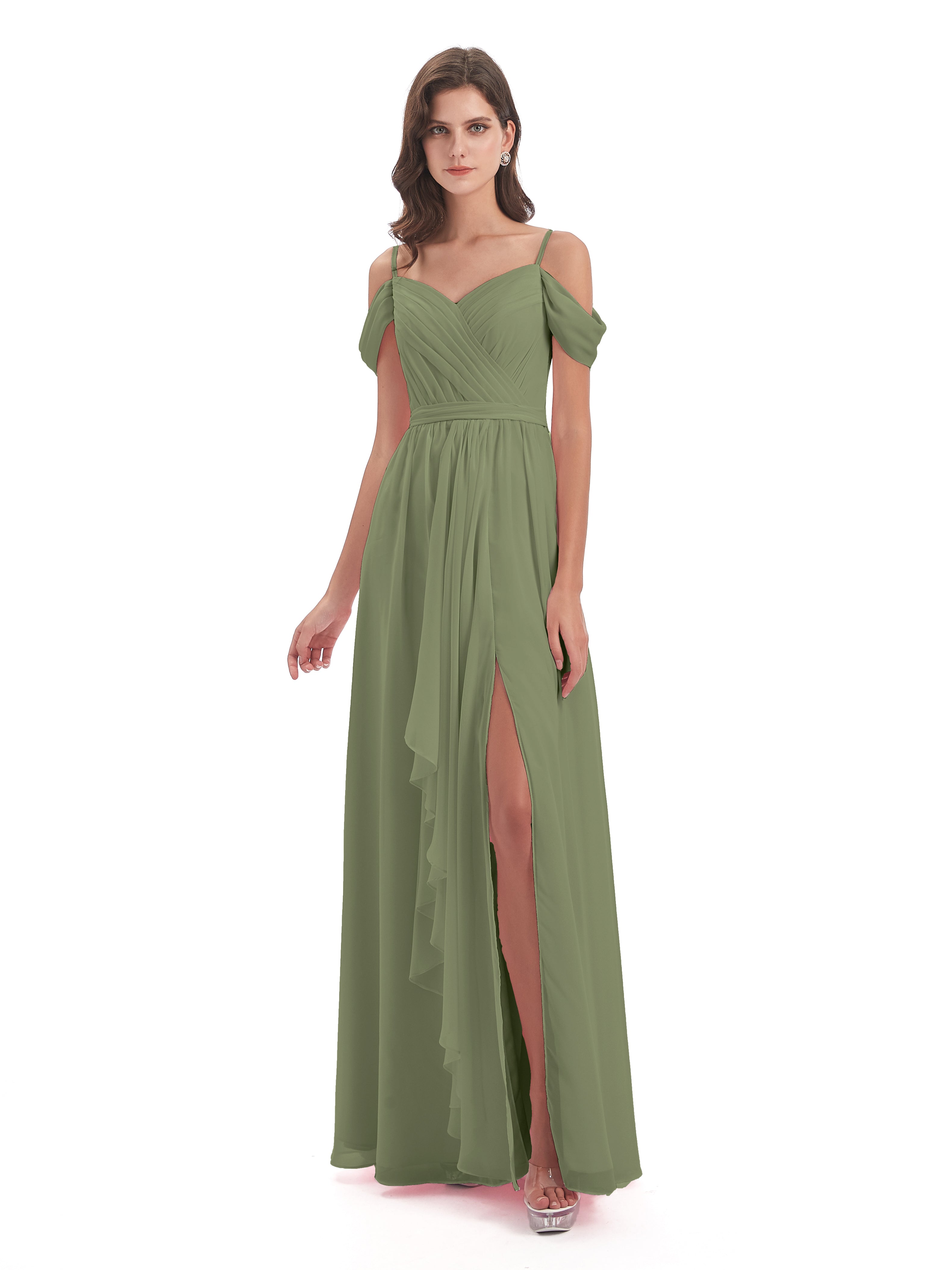 Brenna Off The Shoulder Chiffon Long Bridesmaid Dresses
