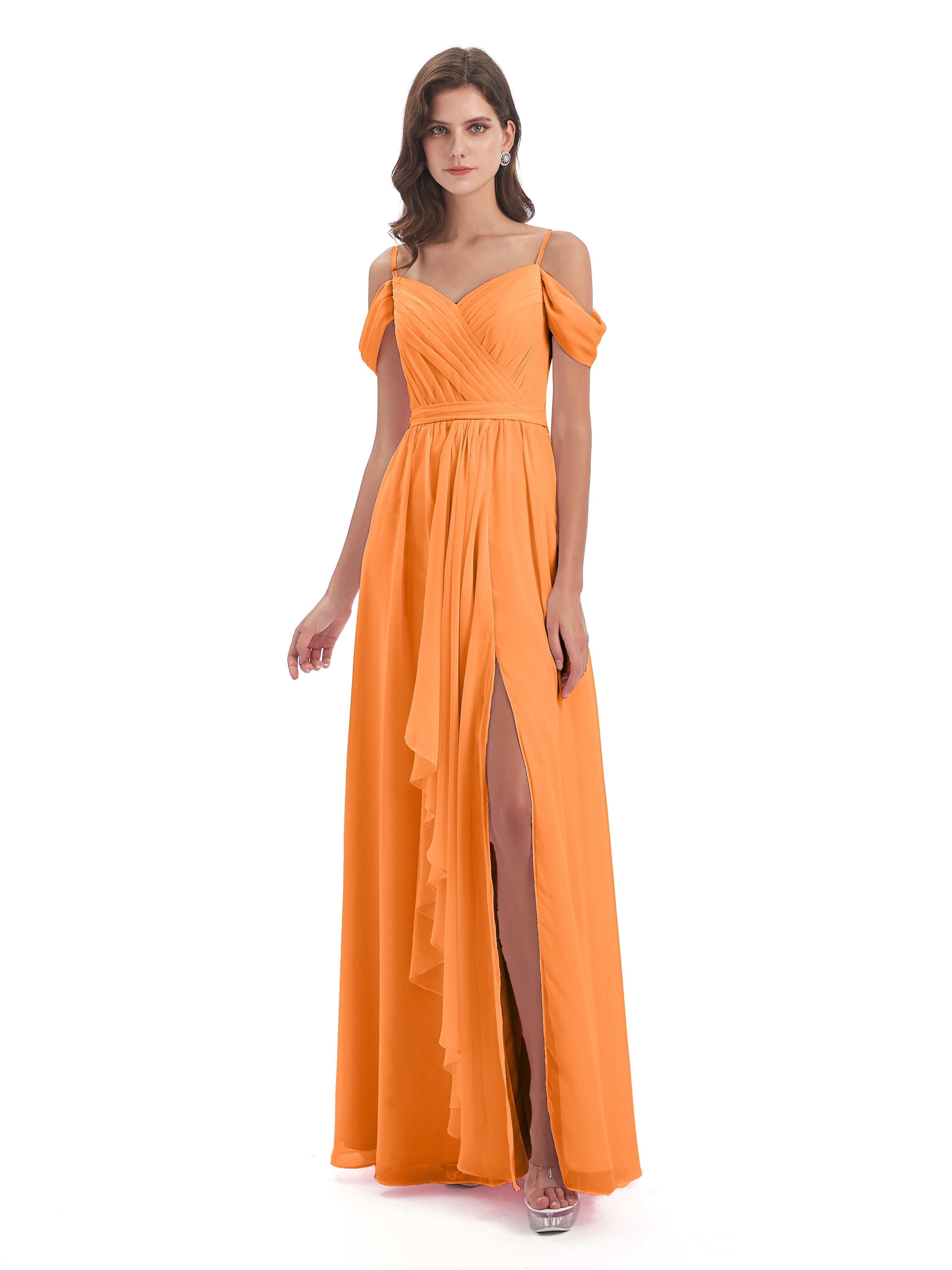 Brenna Off The Shoulder Chiffon Long Bridesmaid Dresses