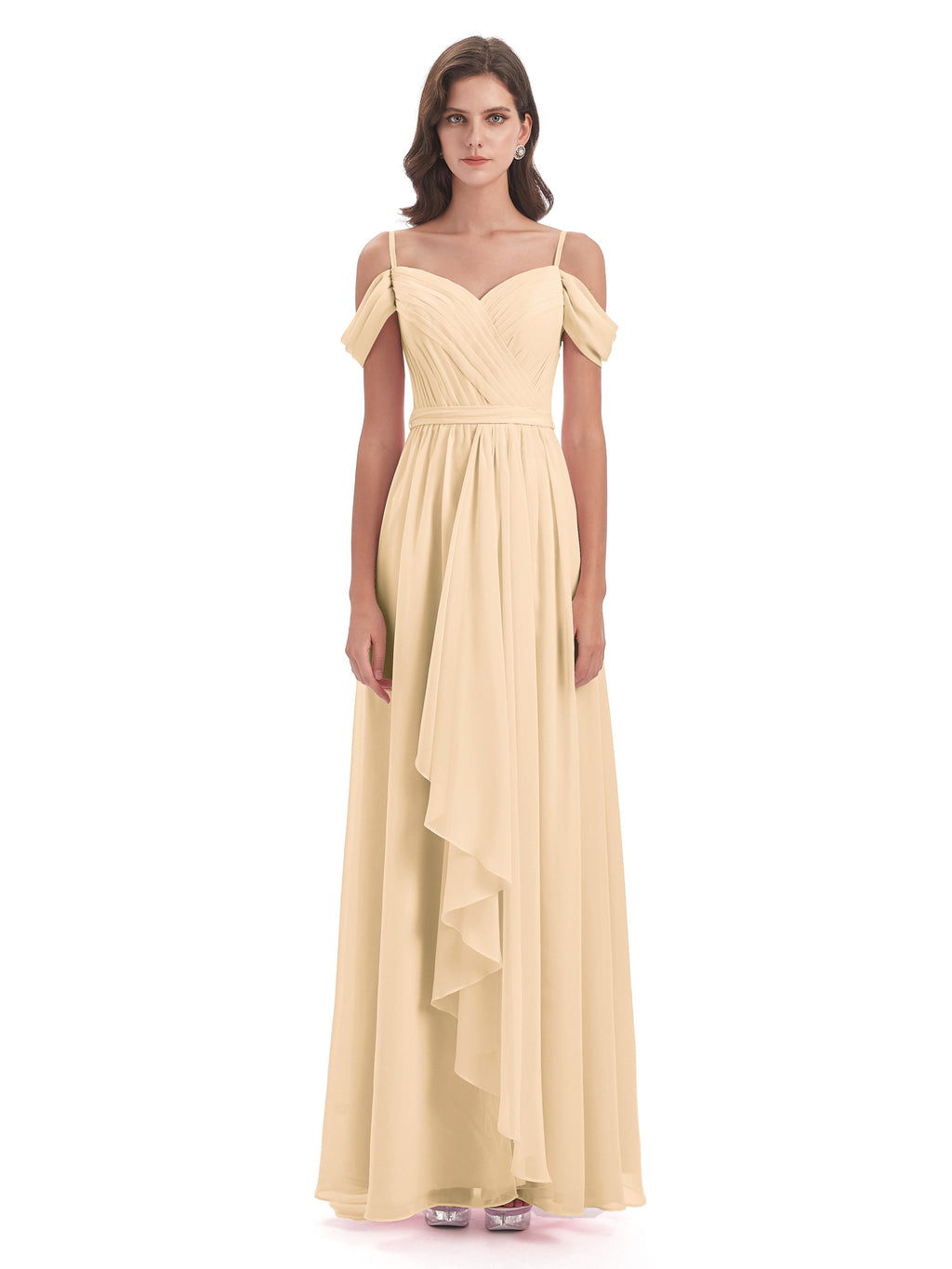 Brenna Off The Shoulder Chiffon Long Bridesmaid Dresses