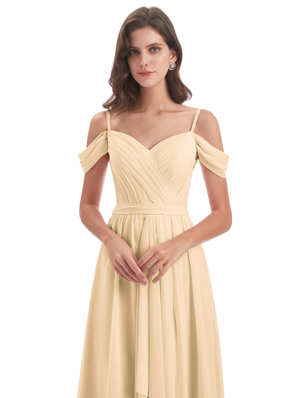 Brenna Off The Shoulder Chiffon Long Bridesmaid Dresses