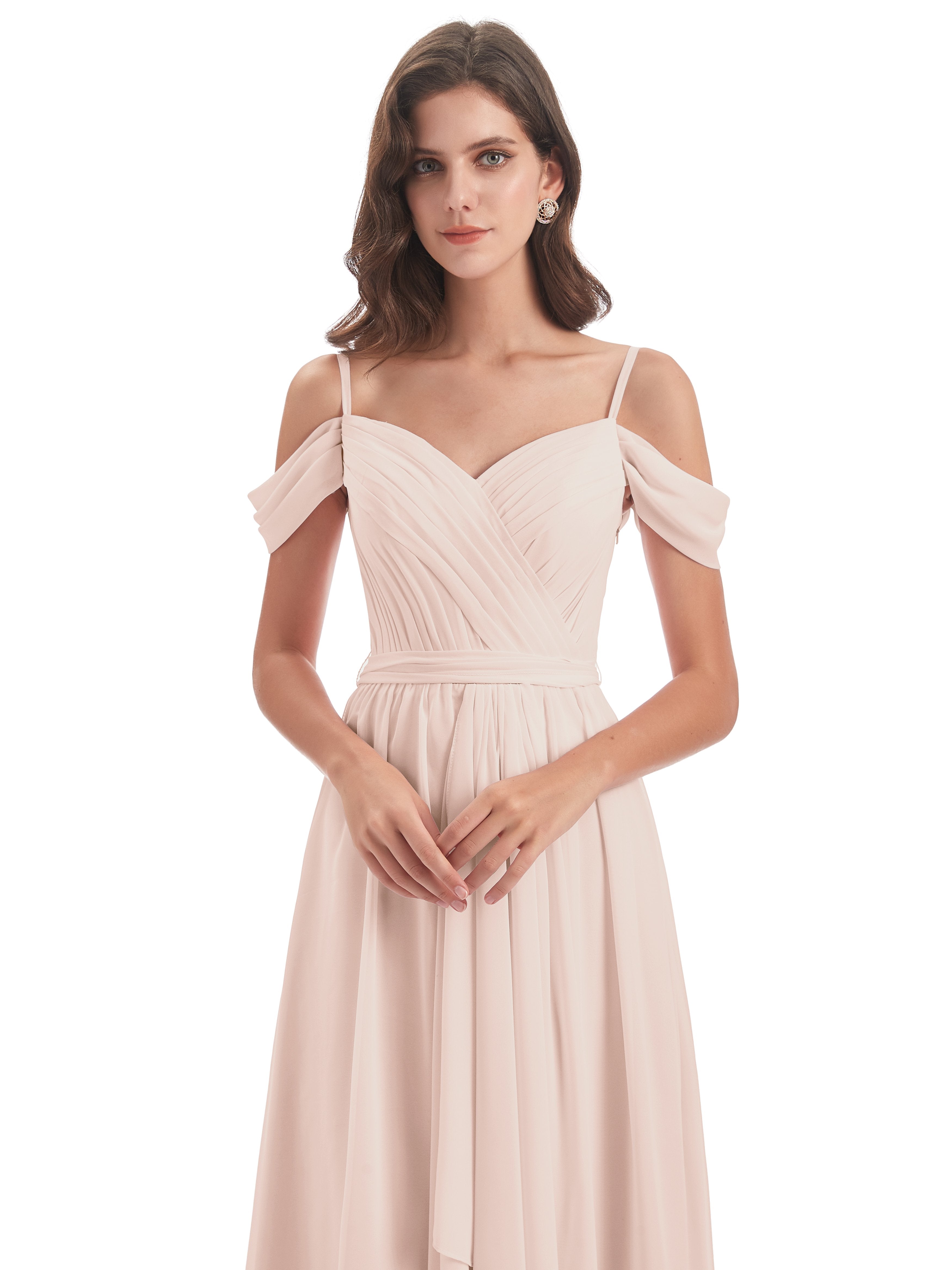 Brenna Off The Shoulder Chiffon Long Bridesmaid Dresses