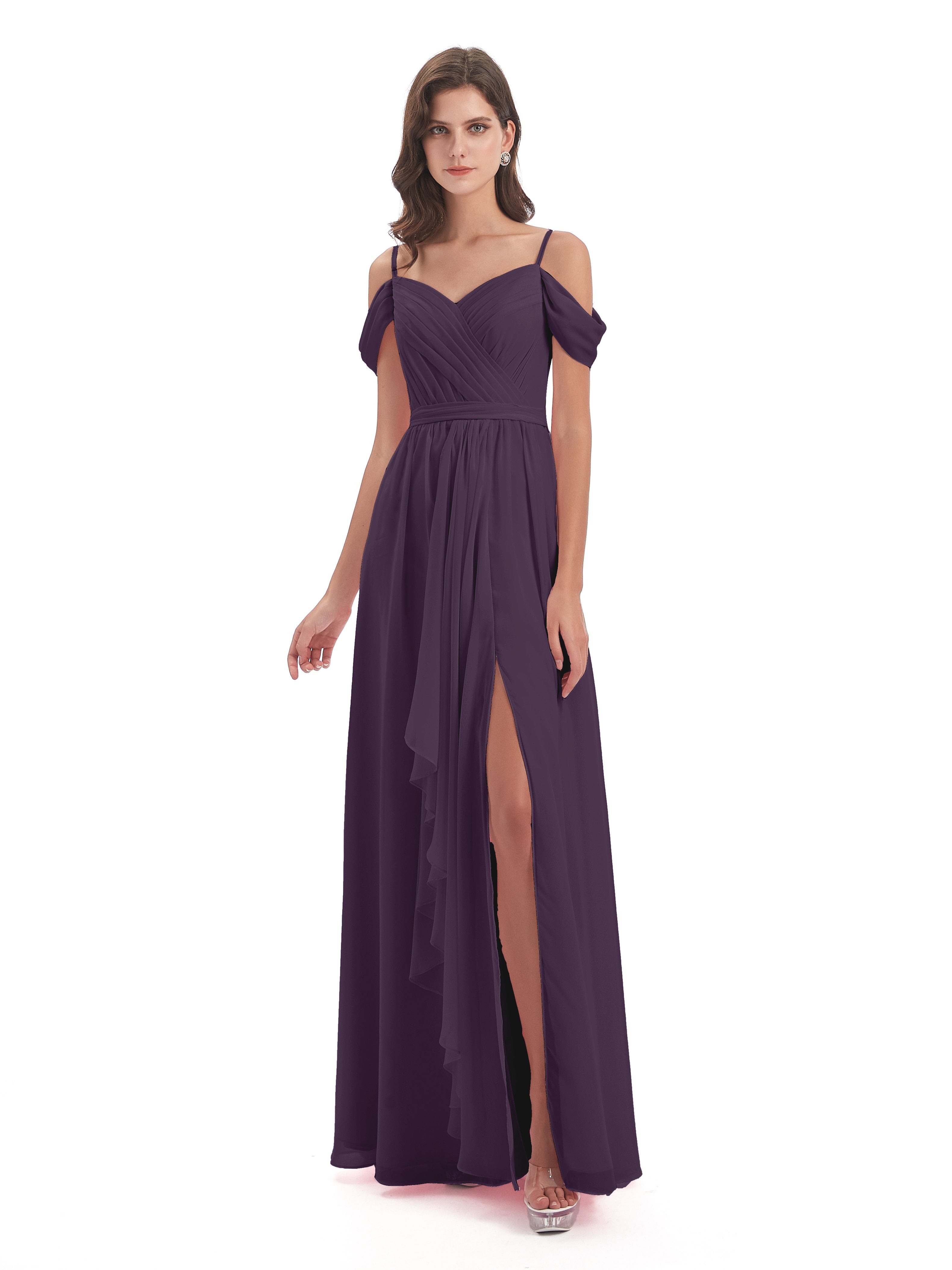 Brenna Off The Shoulder Chiffon Long Bridesmaid Dresses