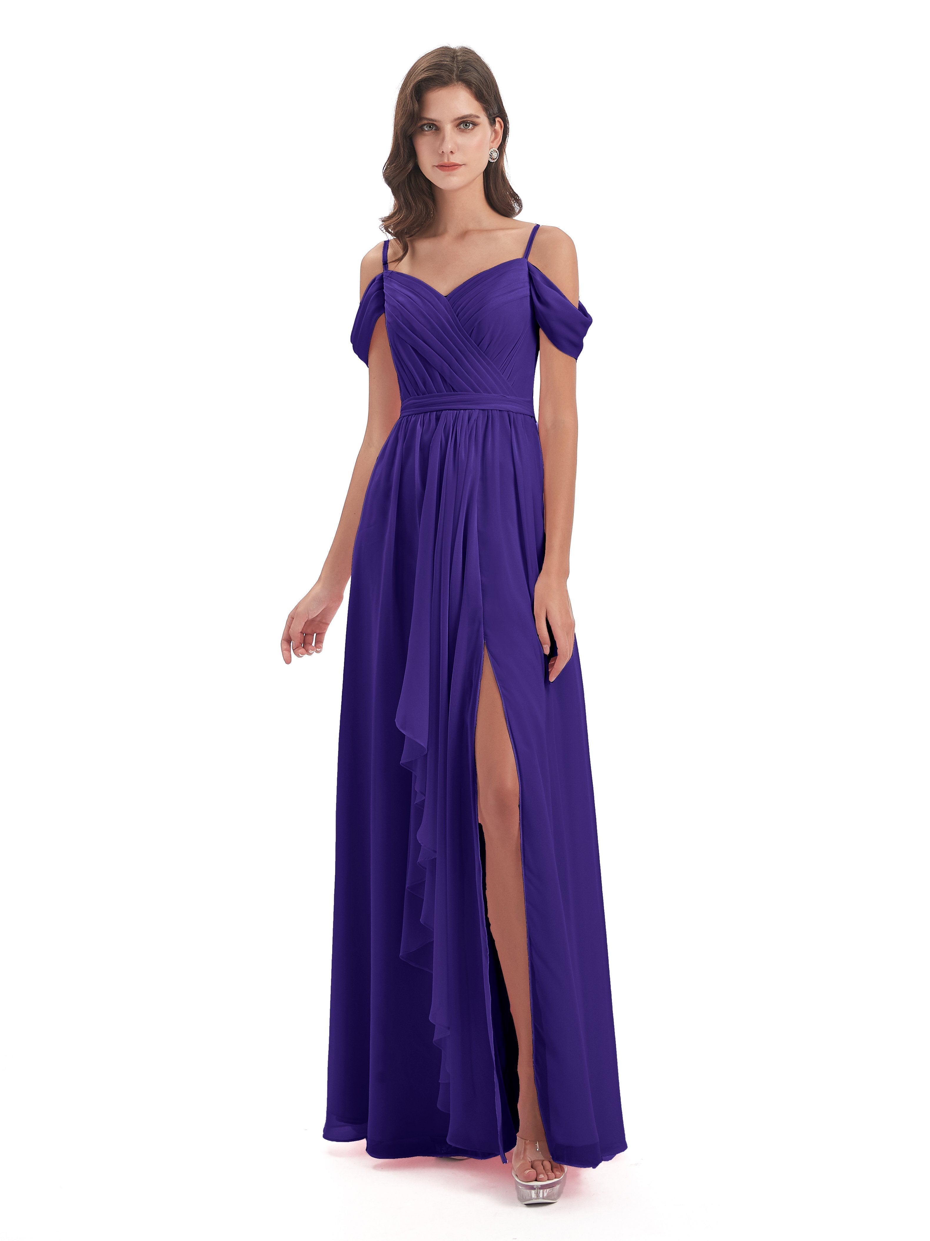 Brenna Off The Shoulder Chiffon Long Bridesmaid Dresses