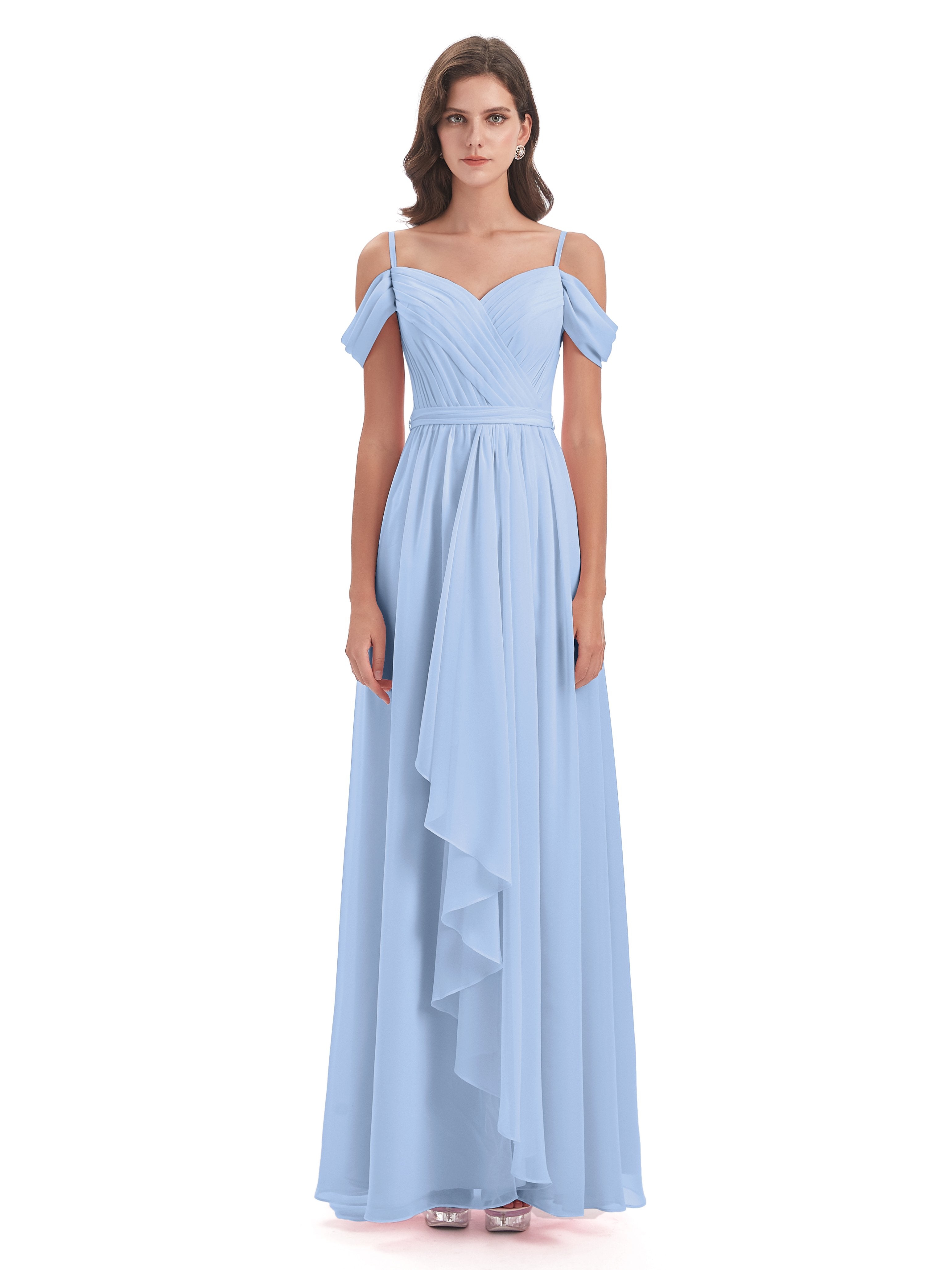 Brenna Off The Shoulder Chiffon Long Bridesmaid Dresses