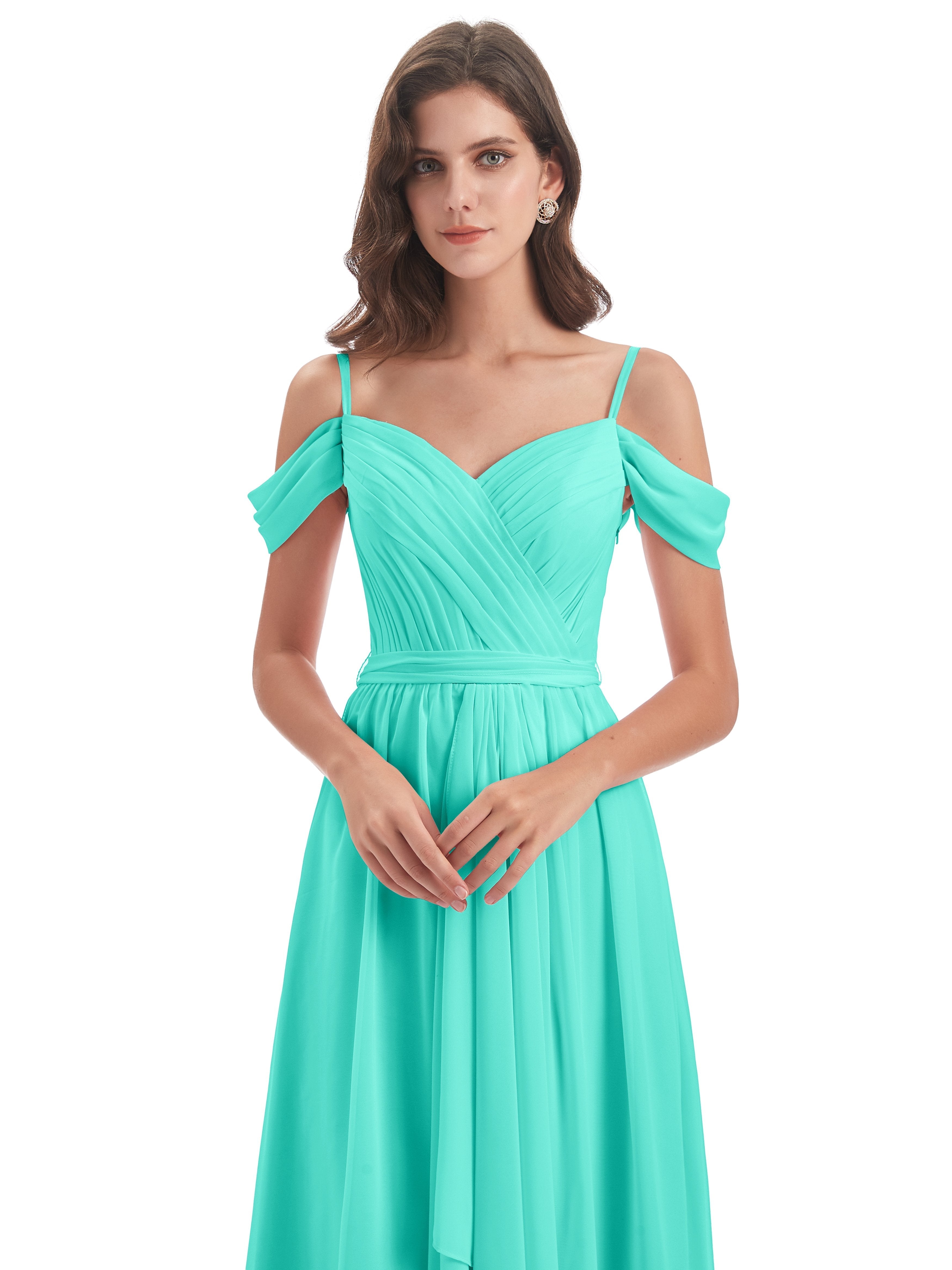 Brenna Off The Shoulder Chiffon Long Bridesmaid Dresses