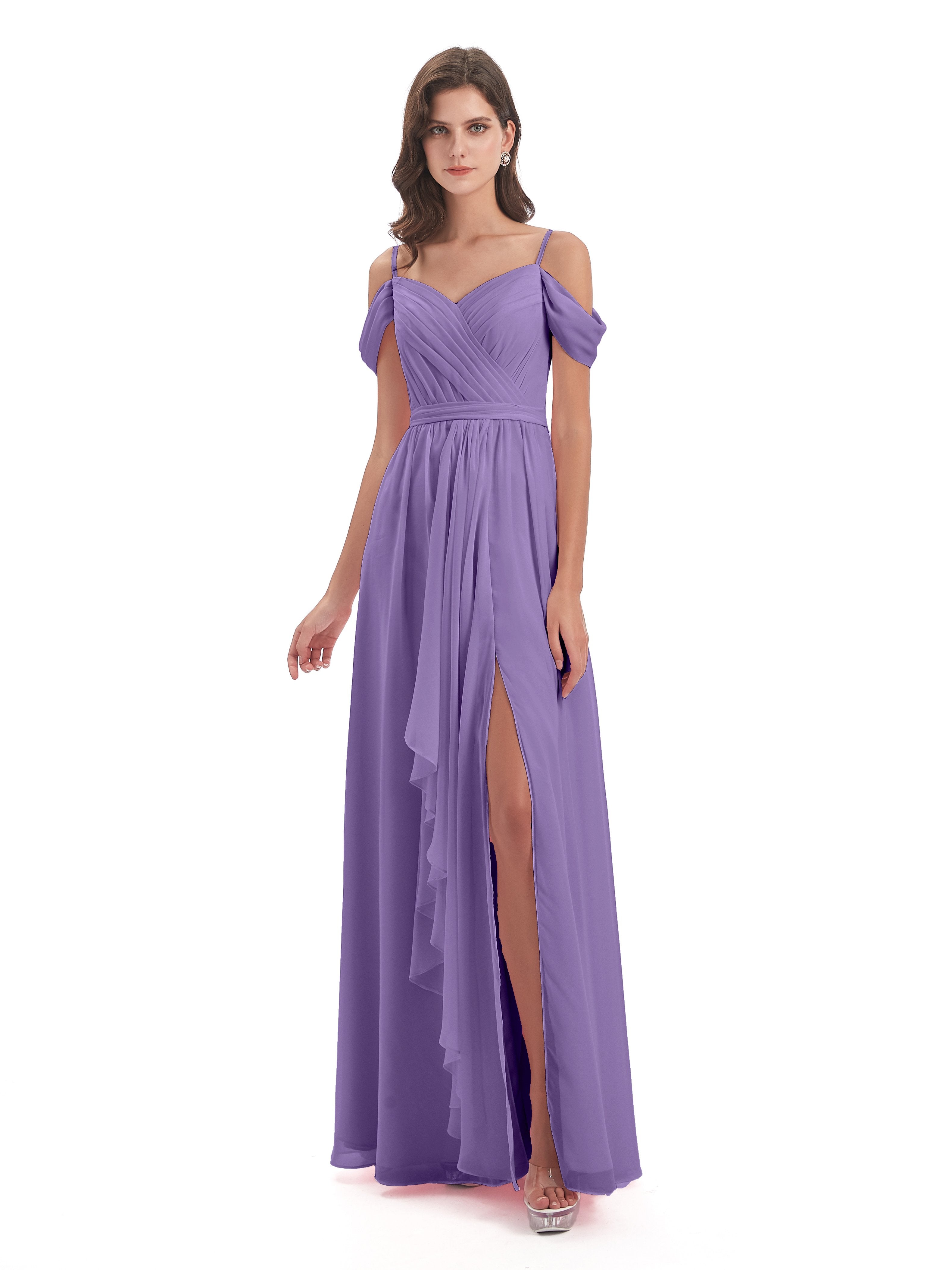 Brenna Off The Shoulder Chiffon Long Bridesmaid Dresses