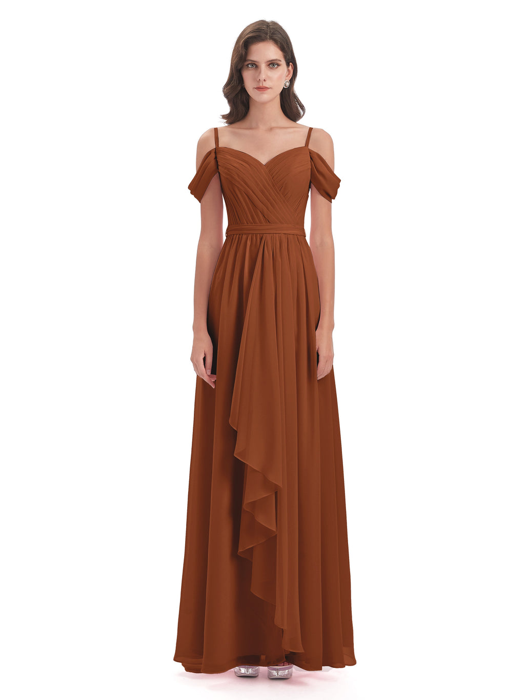 Brenna Off The Shoulder Chiffon Long Bridesmaid Dresses