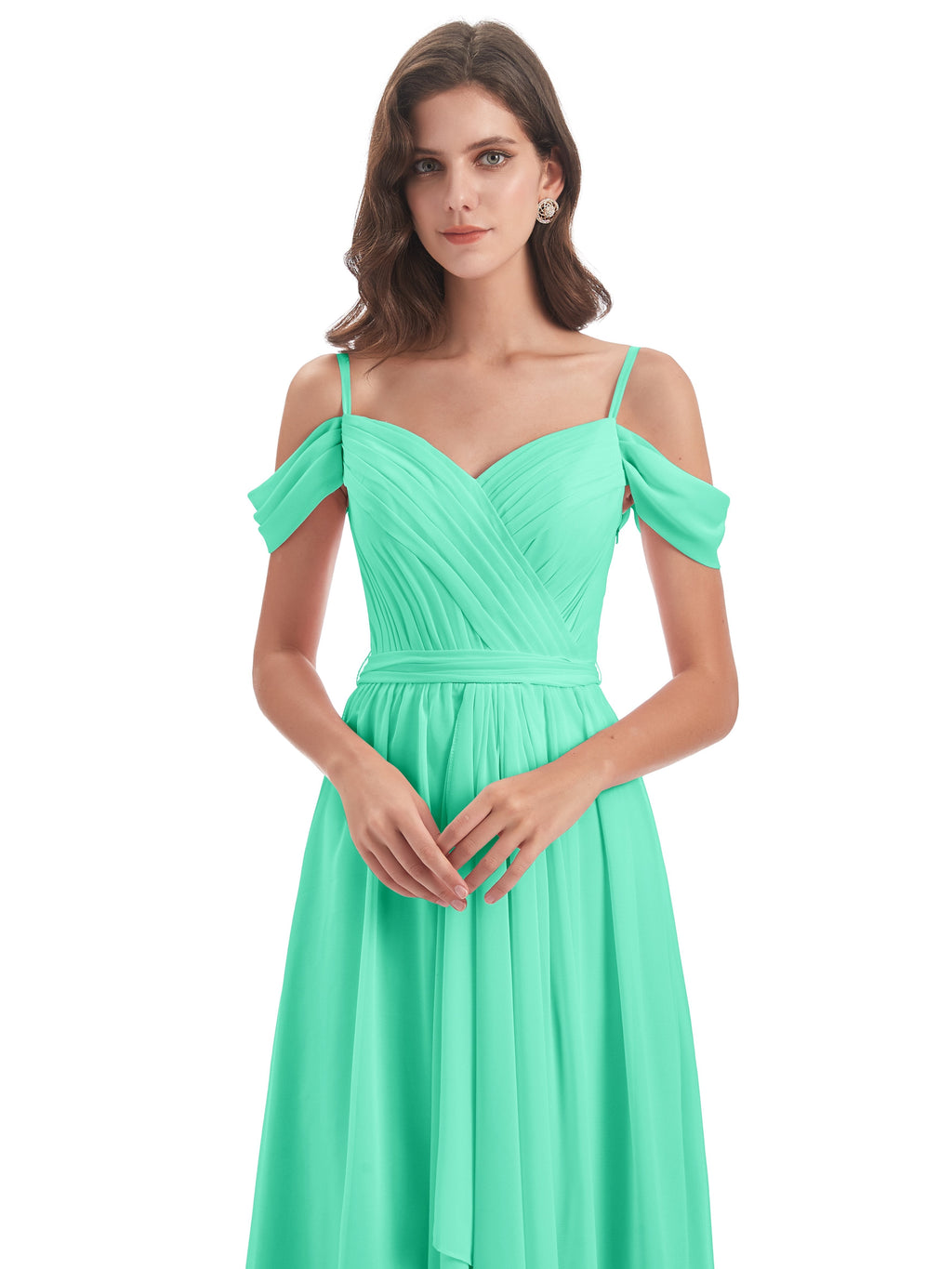 Brenna Off The Shoulder Chiffon Long Bridesmaid Dresses