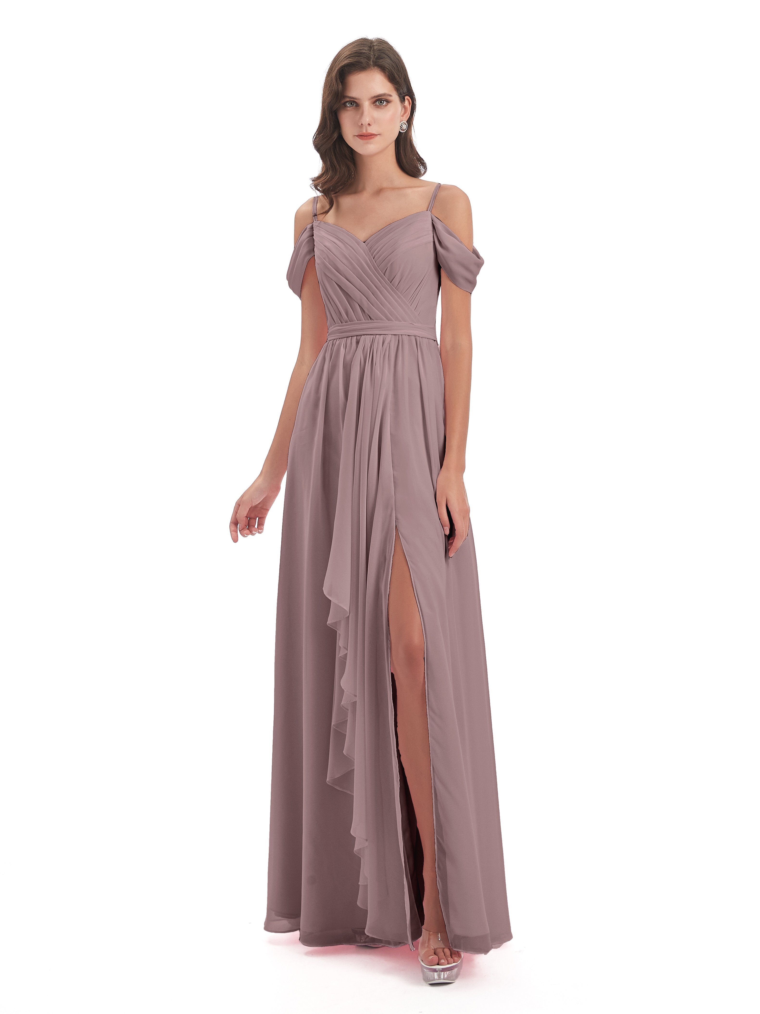 Brenna Off The Shoulder Chiffon Long Bridesmaid Dresses