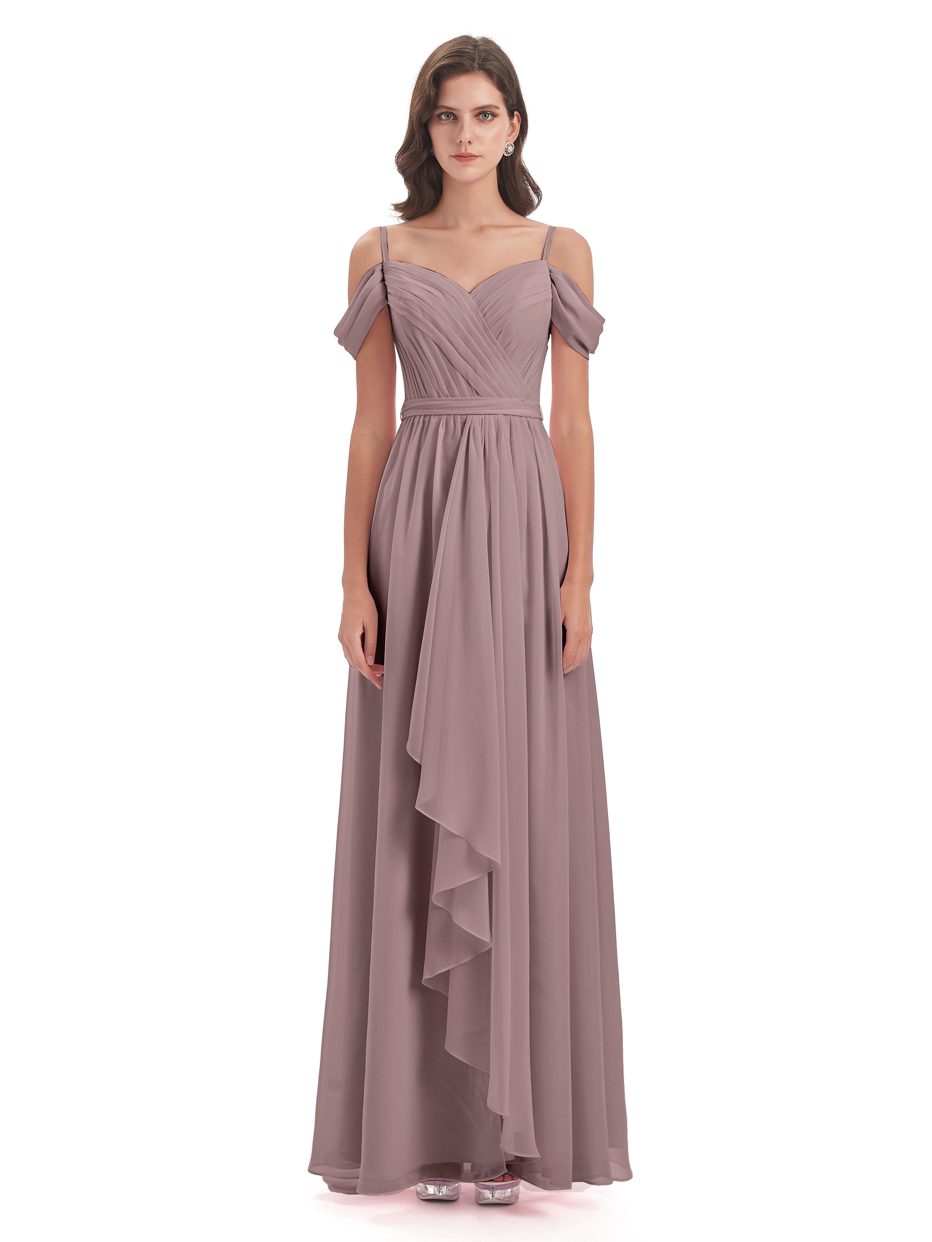 Brenna Off The Shoulder Chiffon Long Bridesmaid Dresses