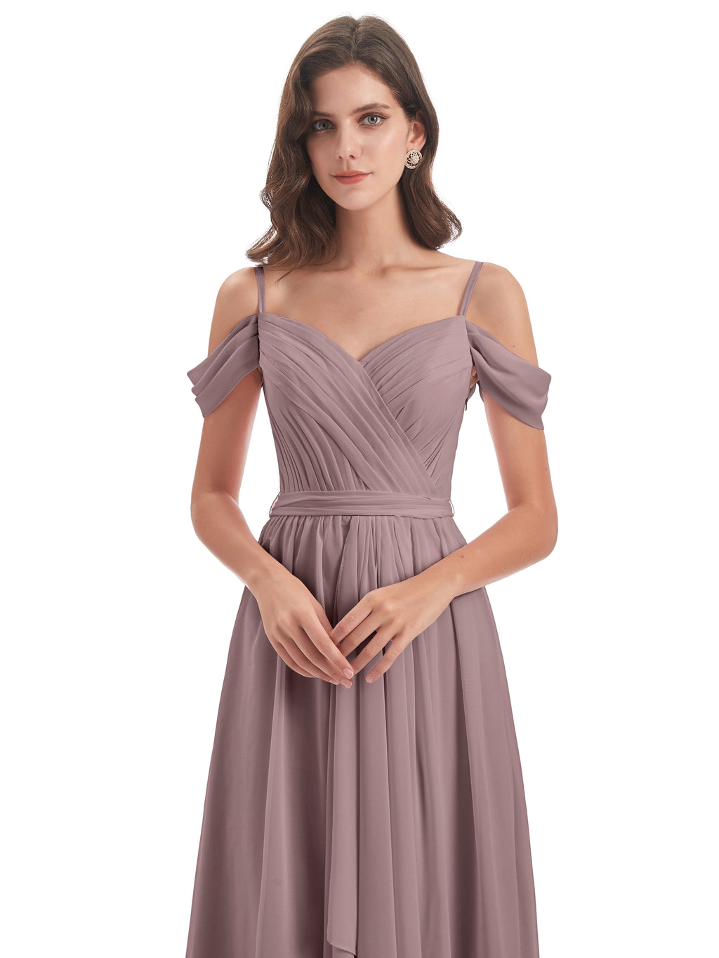 Brenna Off The Shoulder Chiffon Long Bridesmaid Dresses