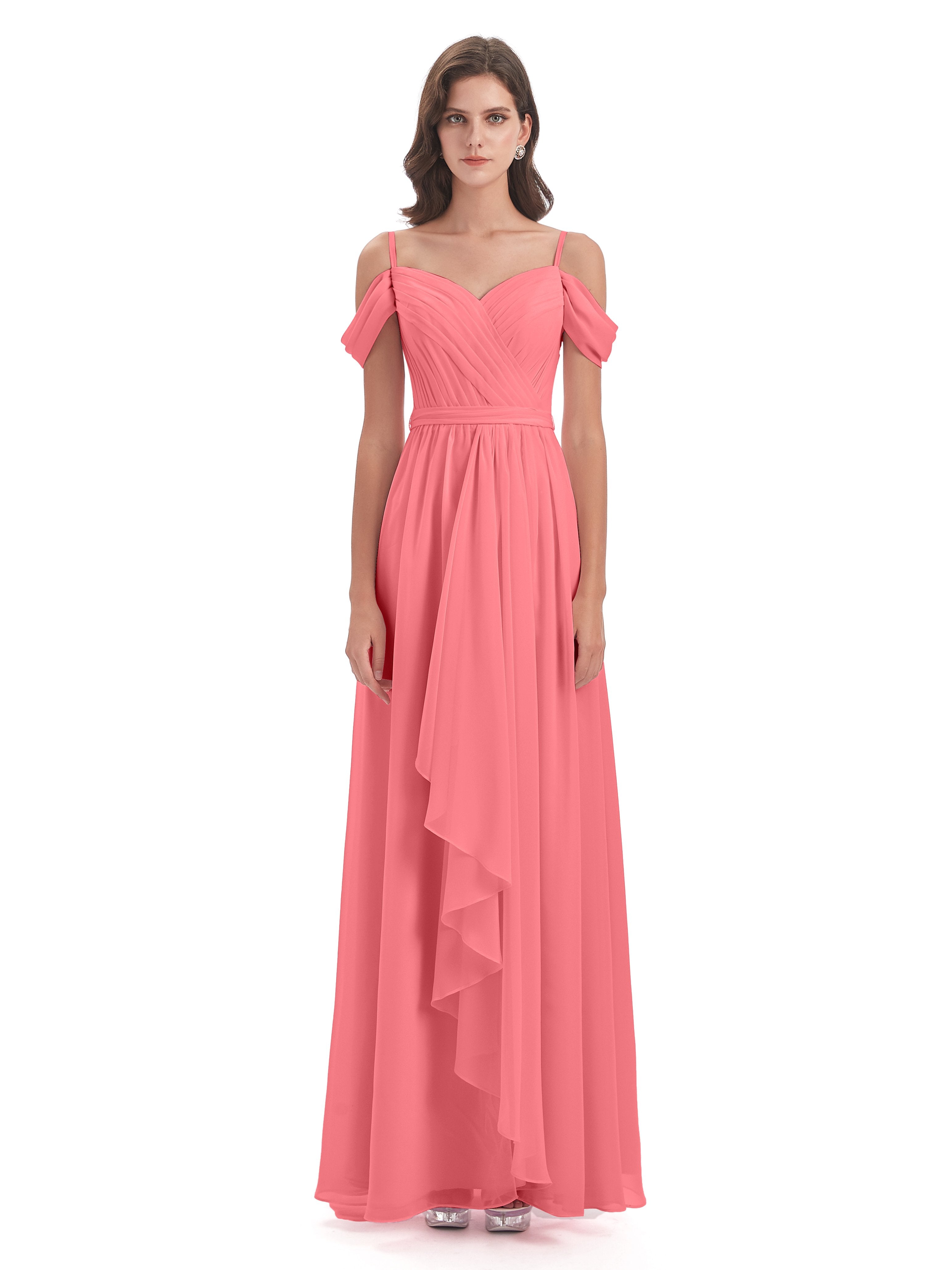 Brenna Off The Shoulder Chiffon Long Bridesmaid Dresses