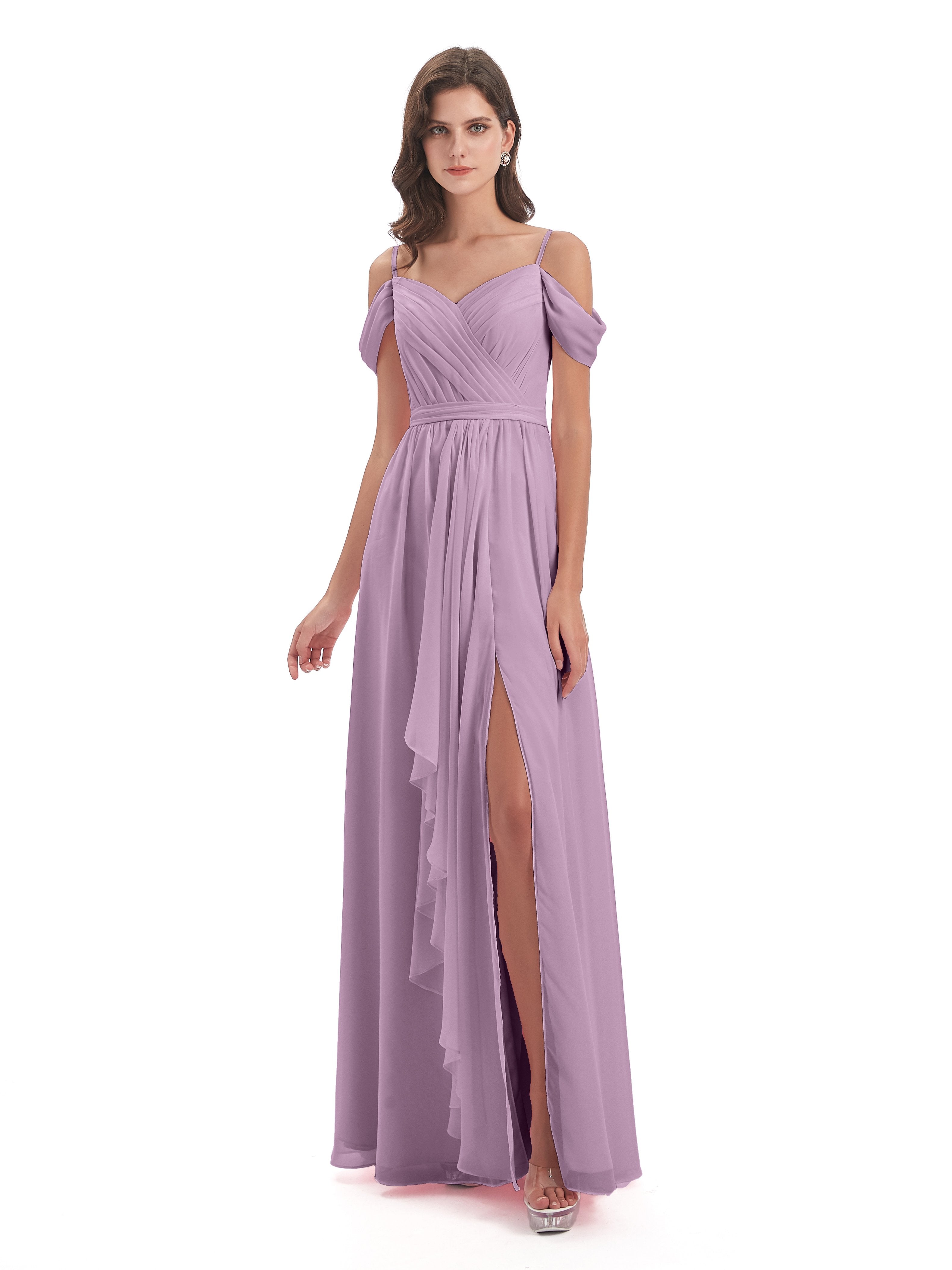 Brenna Off The Shoulder Chiffon Long Bridesmaid Dresses