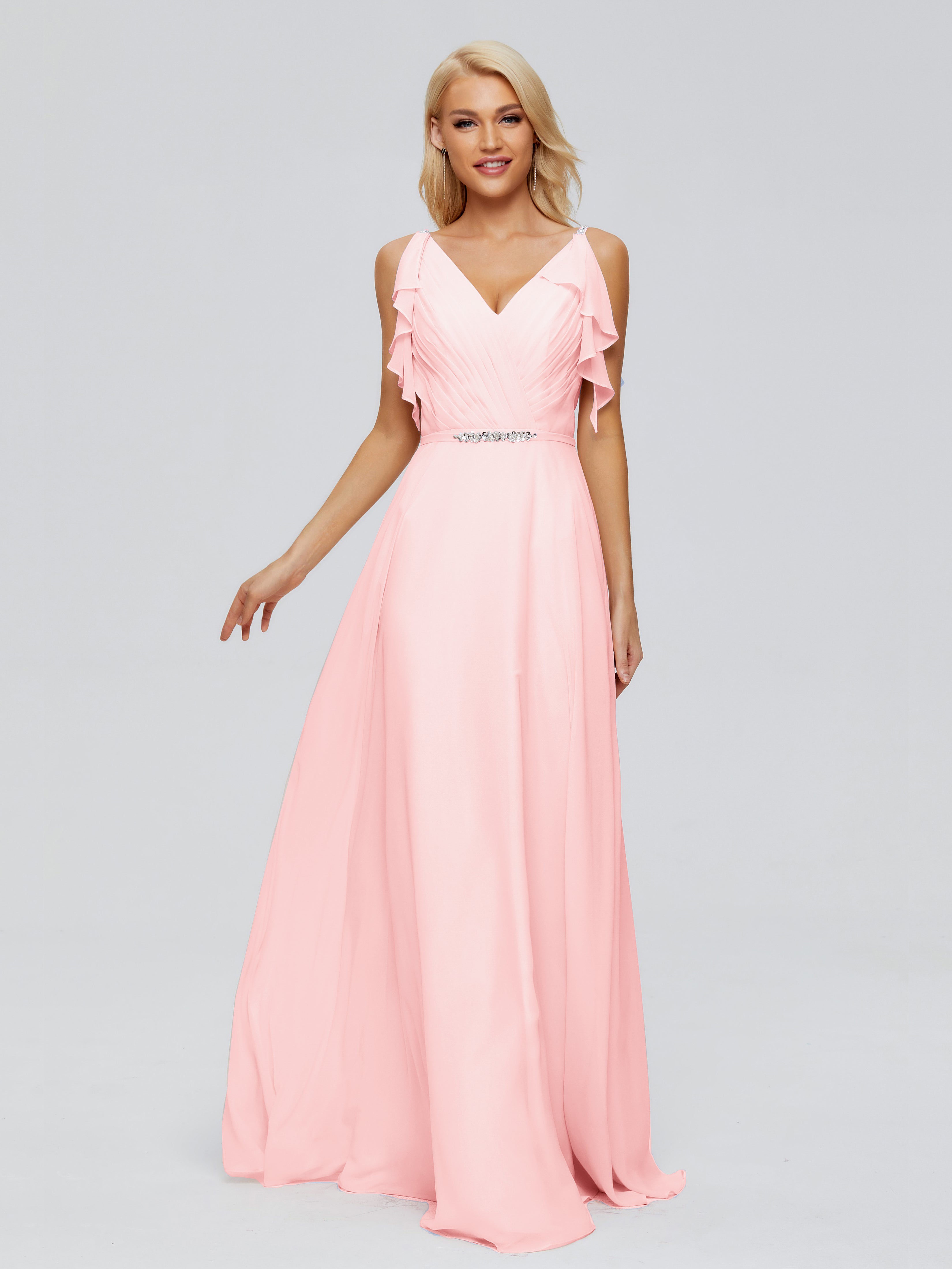 Brianna Straps V-back Chiffon Bridesmaid Dresses