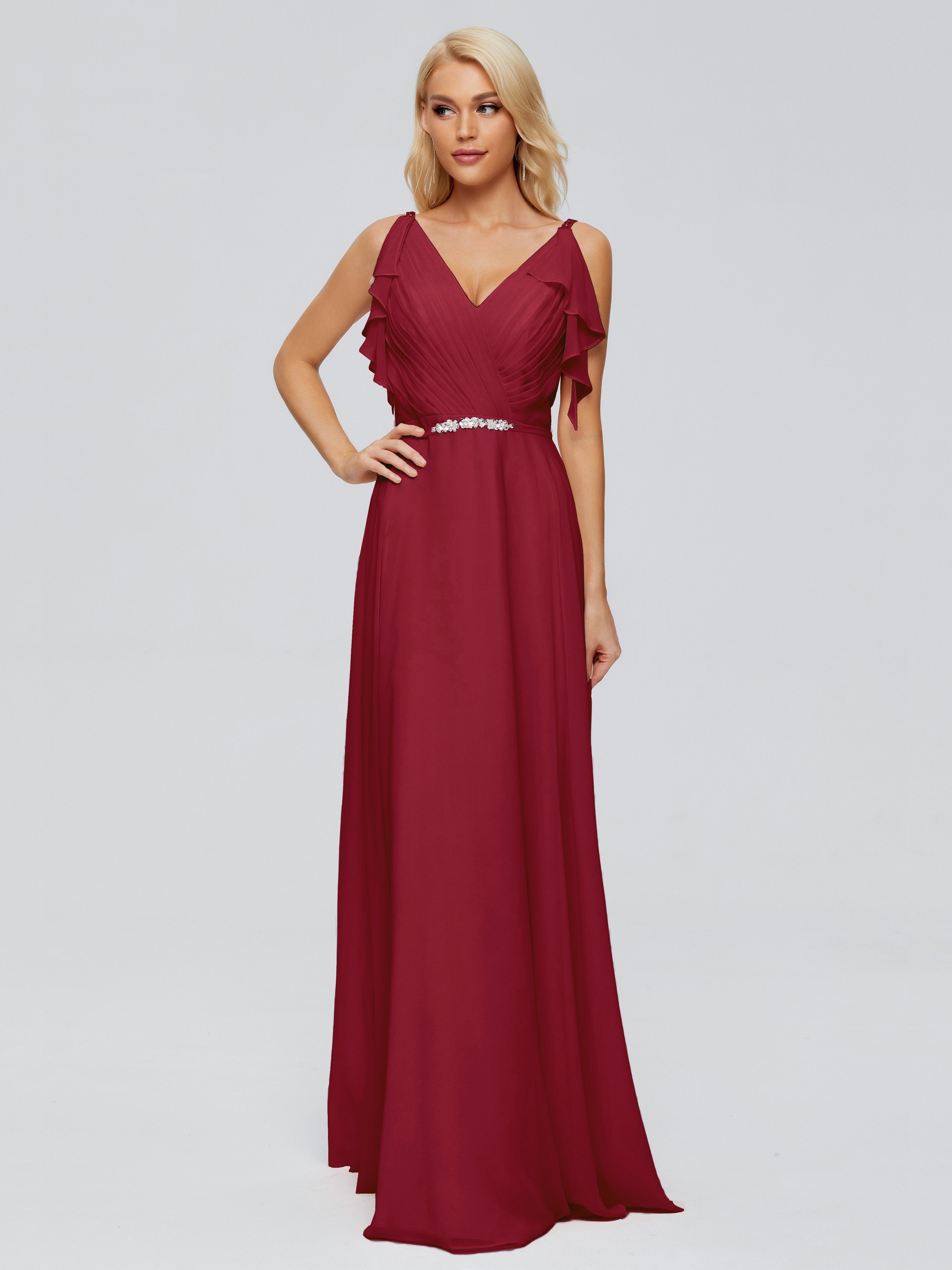 Brianna Straps V-back Chiffon Bridesmaid Dresses