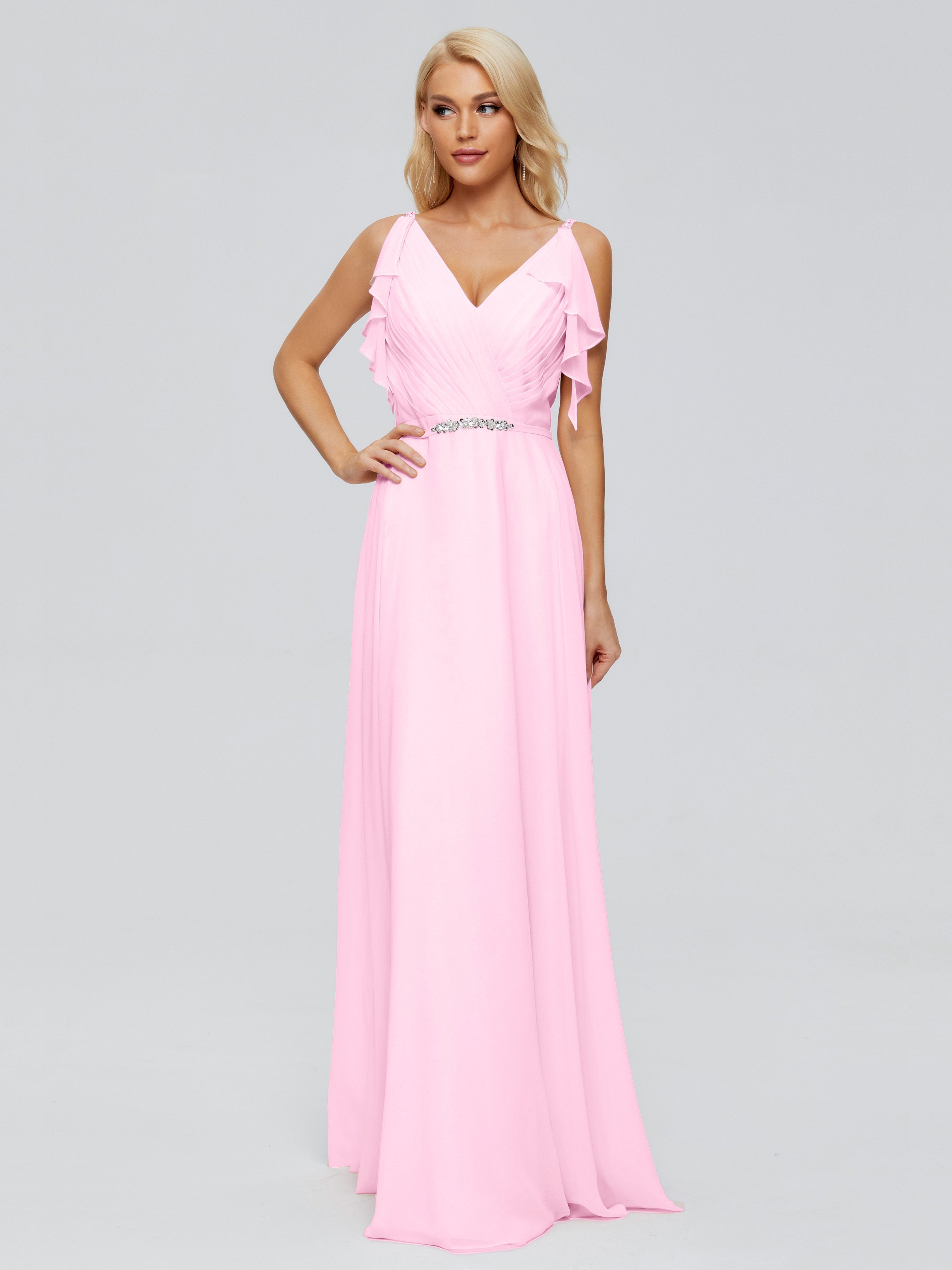 Brianna Straps V-back Chiffon Bridesmaid Dresses