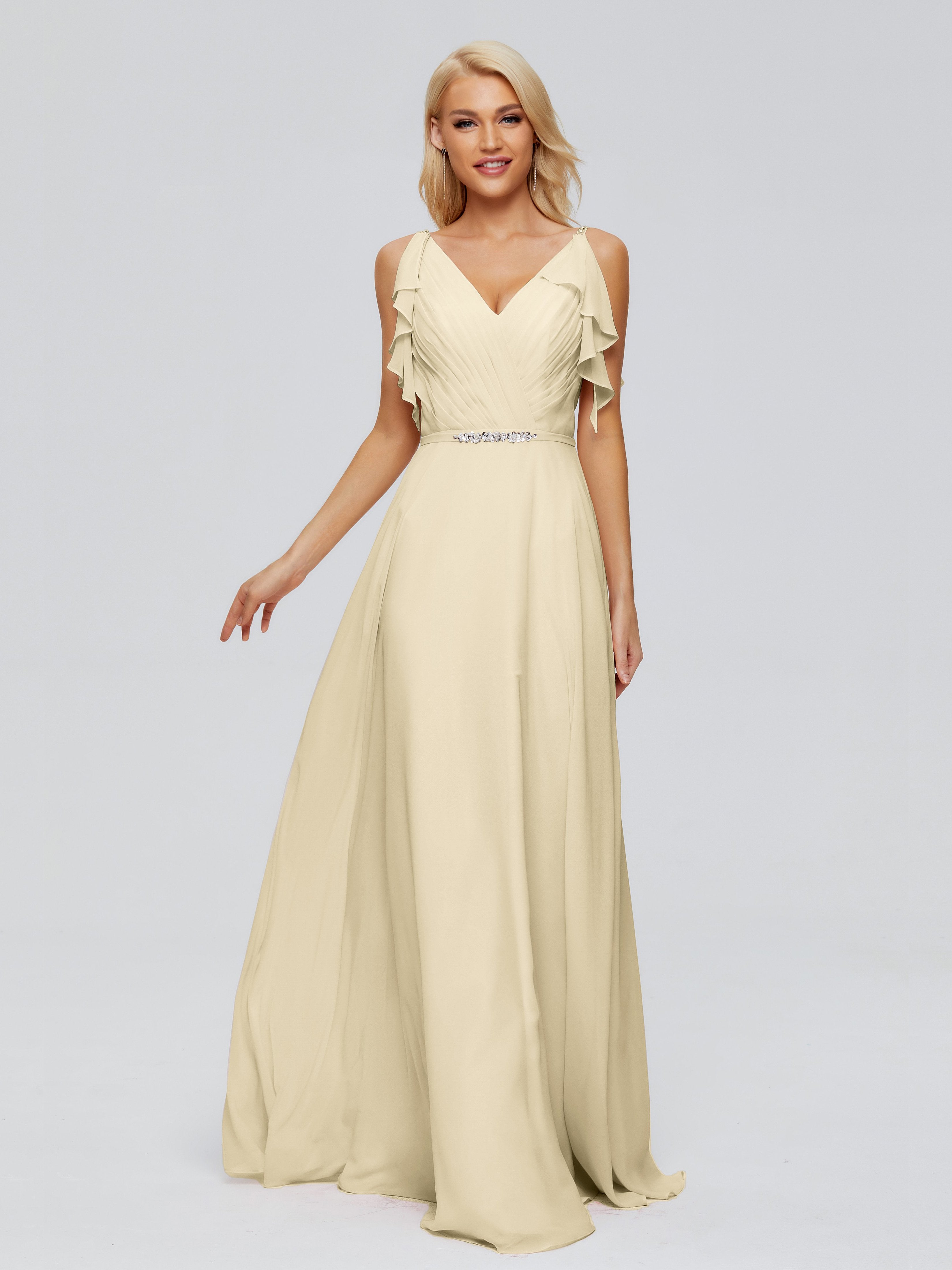 Brianna Straps V-back Chiffon Bridesmaid Dresses