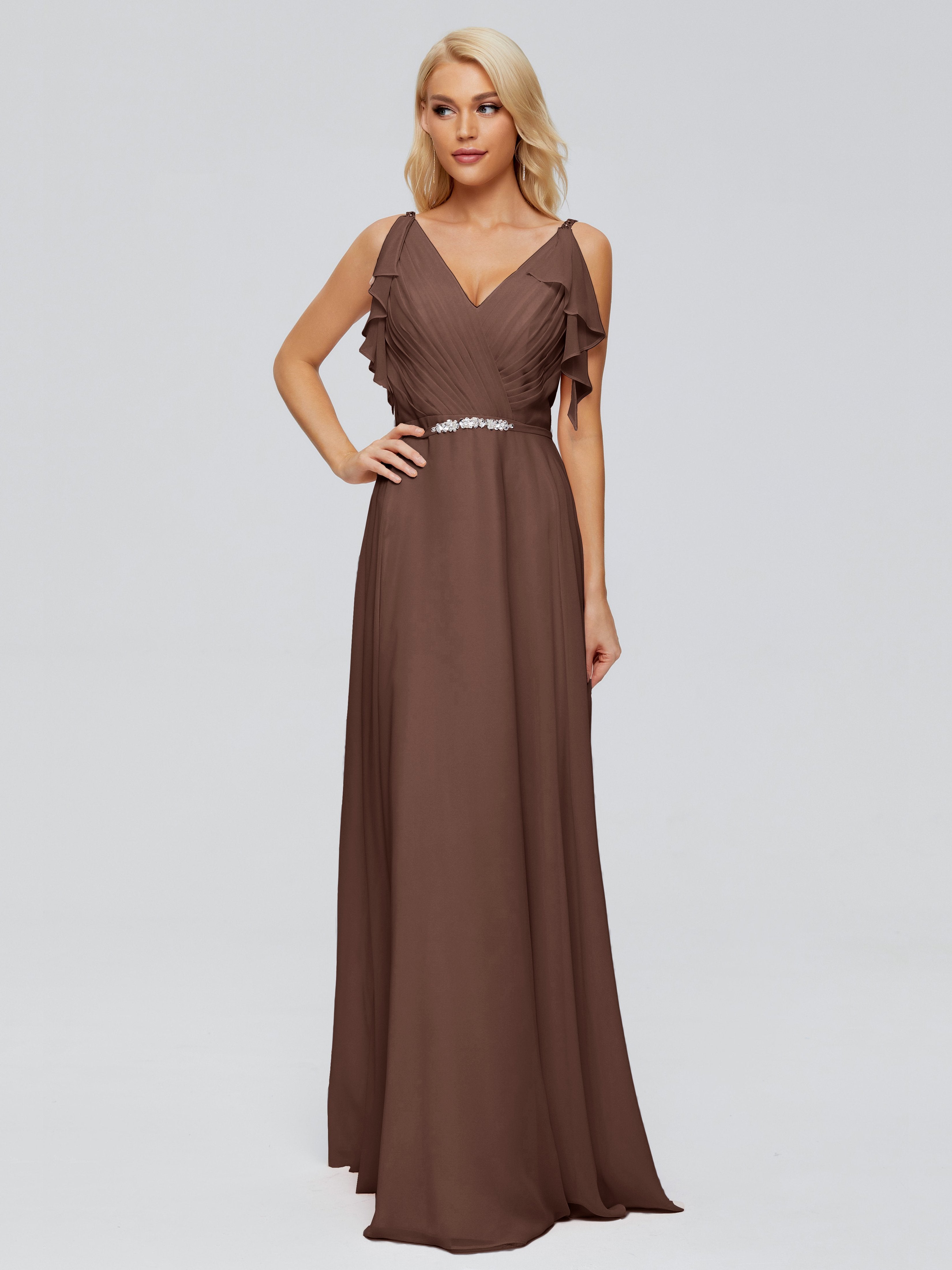 Brianna Straps V-back Chiffon Bridesmaid Dresses