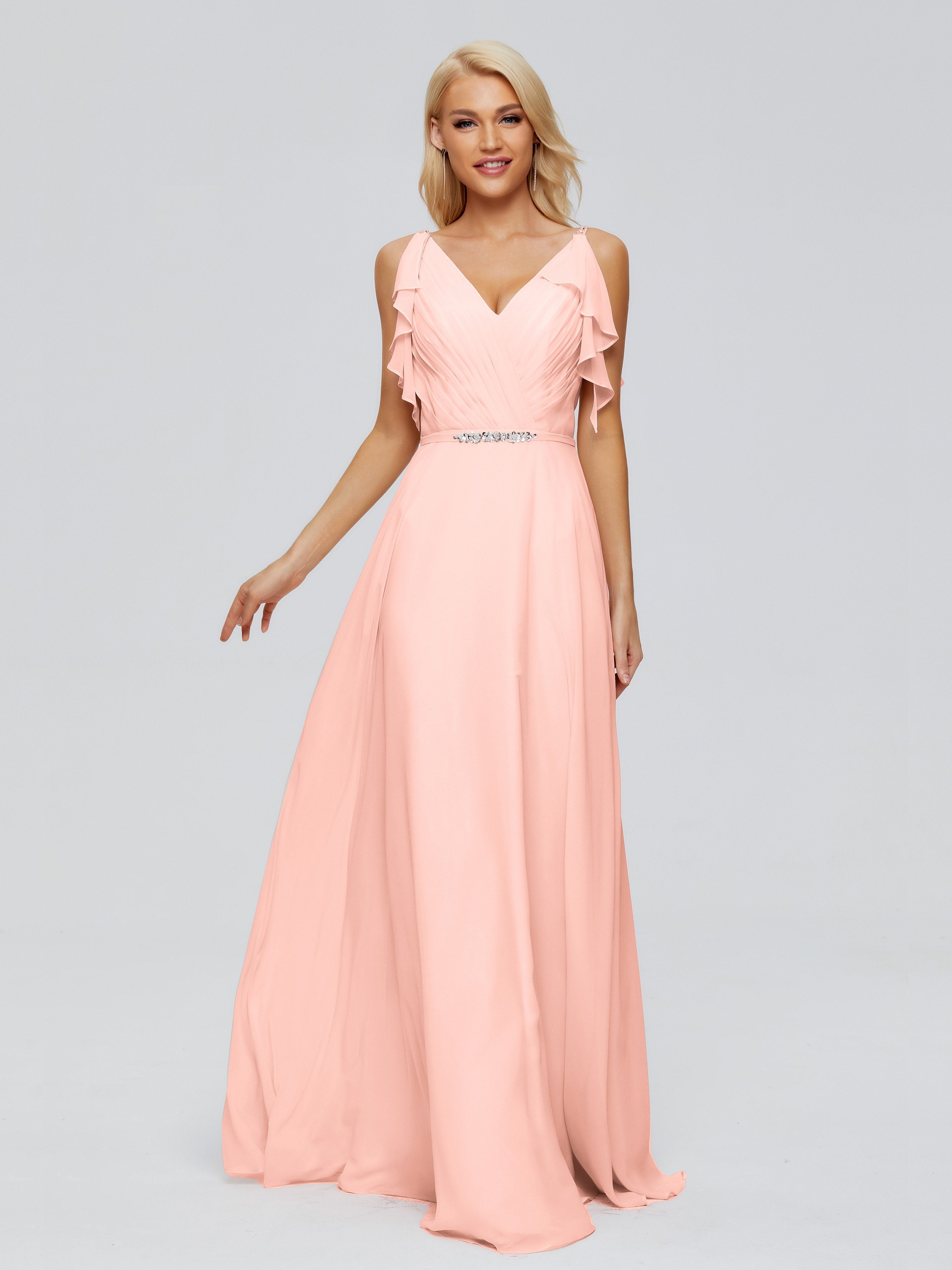 Brianna Straps V-back Chiffon Bridesmaid Dresses