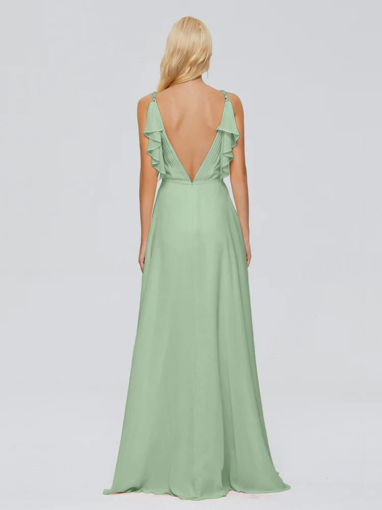 Brianna Straps V-back Chiffon Bridesmaid Dresses