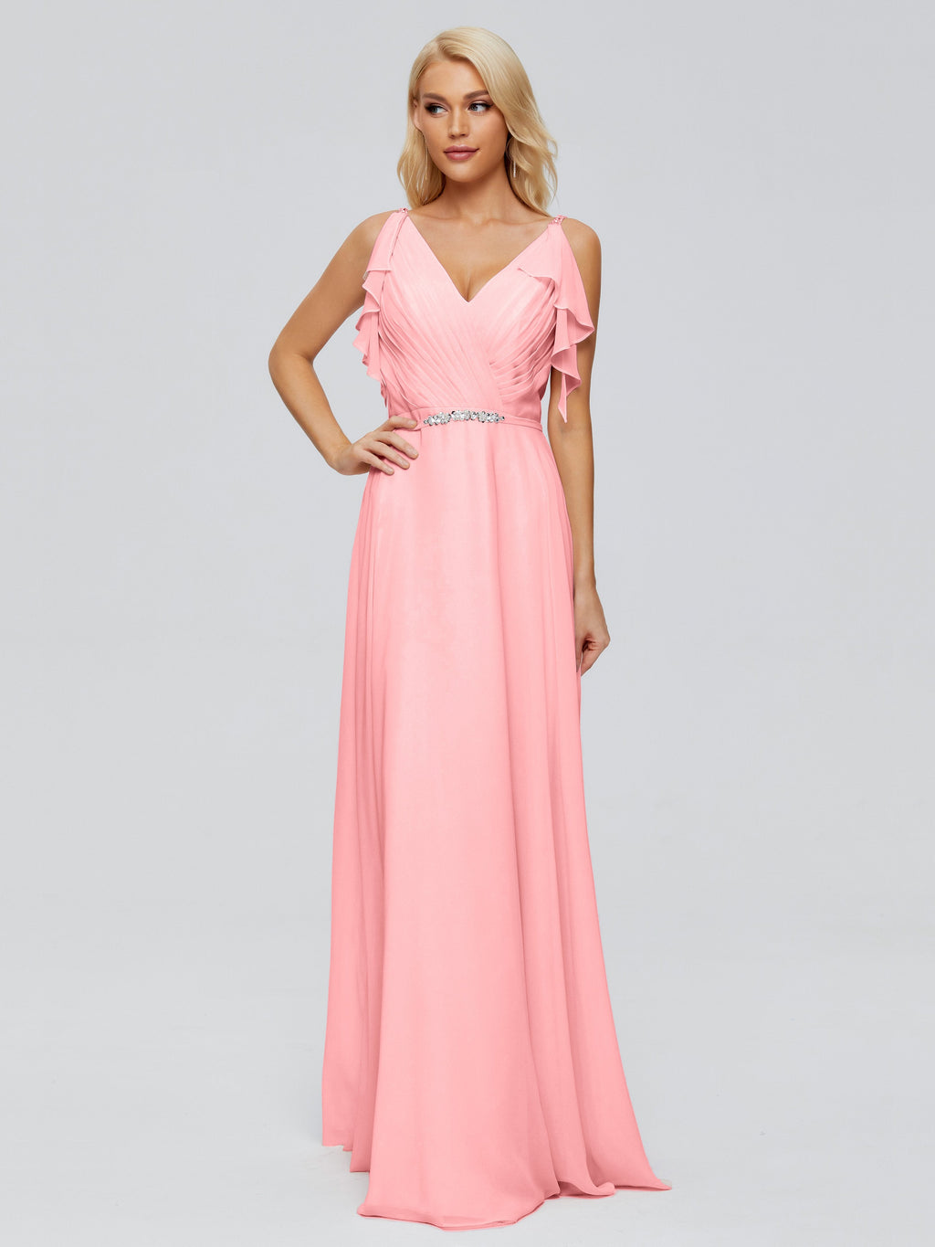 Brianna Straps V-back Chiffon Bridesmaid Dresses