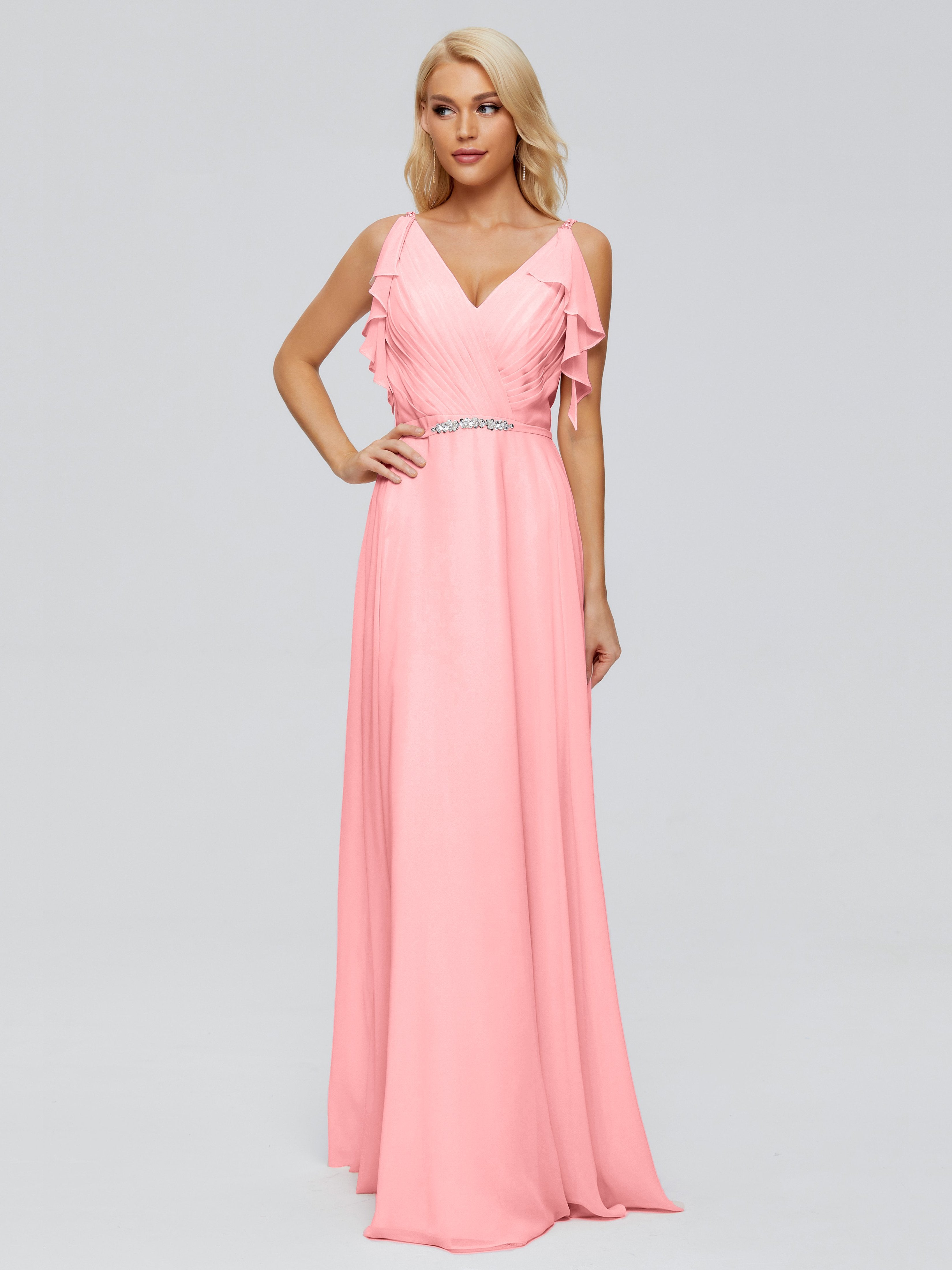 Brianna Straps V-back Chiffon Bridesmaid Dresses
