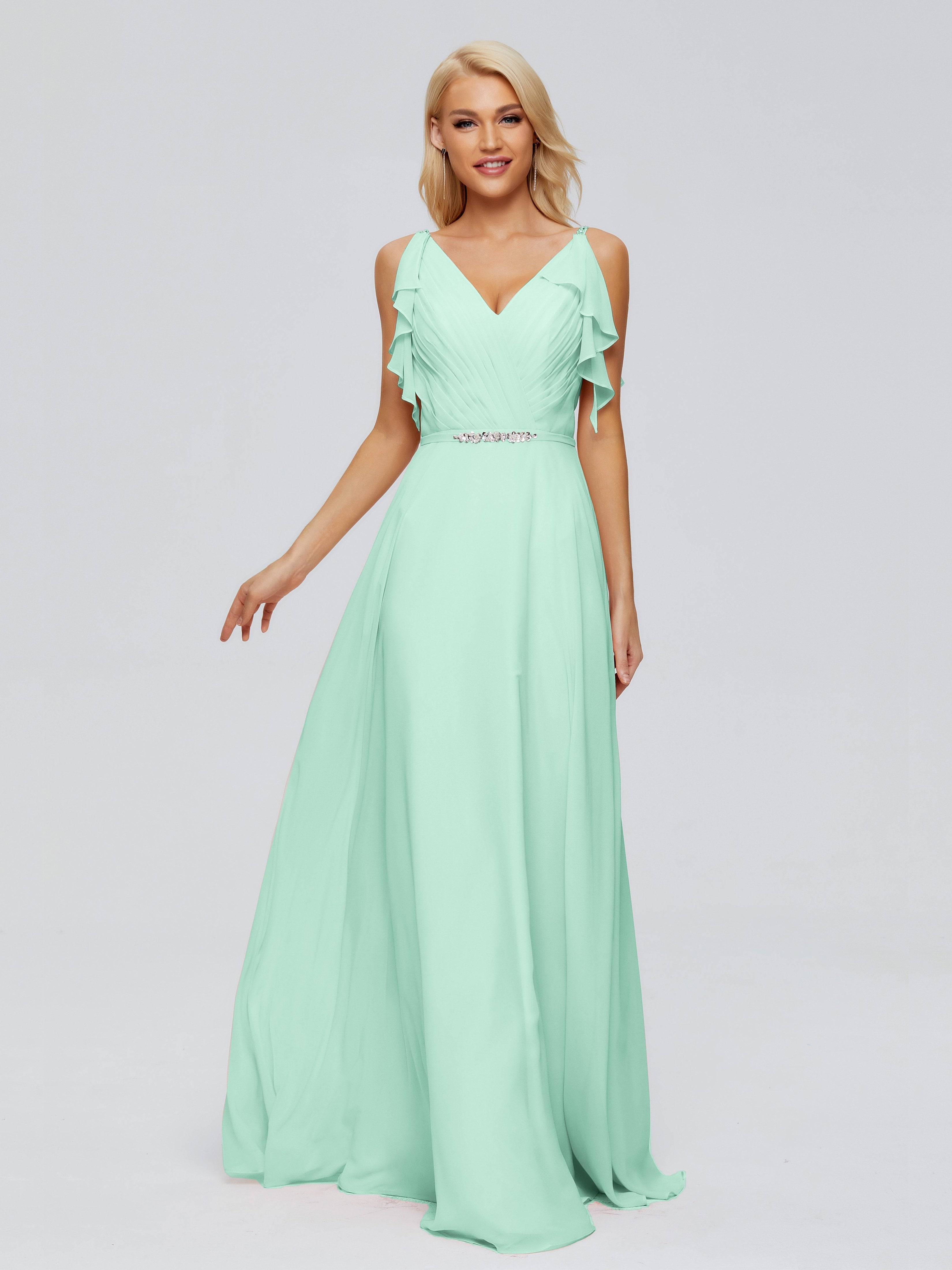 Brianna Straps V-back Chiffon Bridesmaid Dresses
