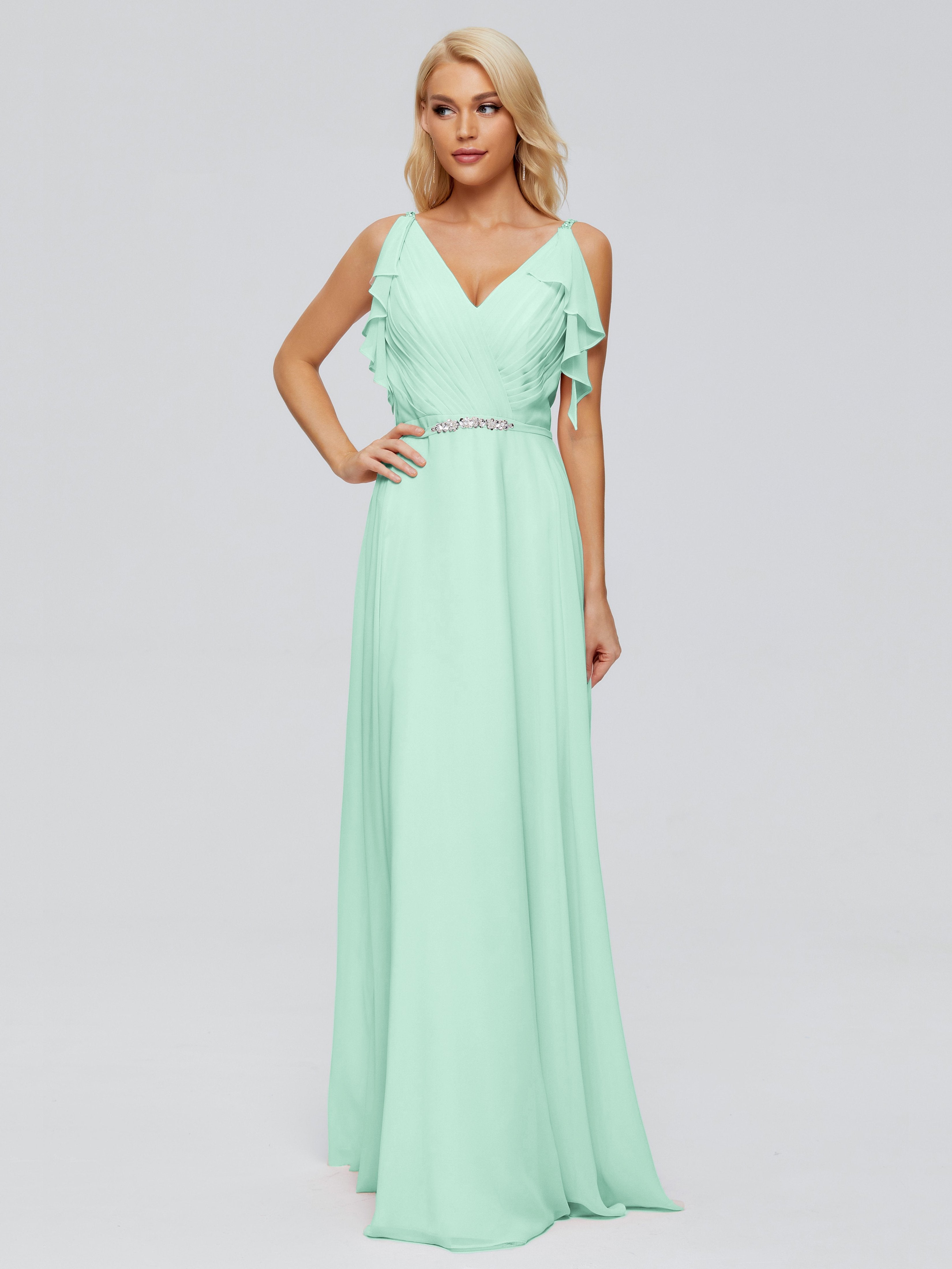 Brianna Straps V-back Chiffon Bridesmaid Dresses