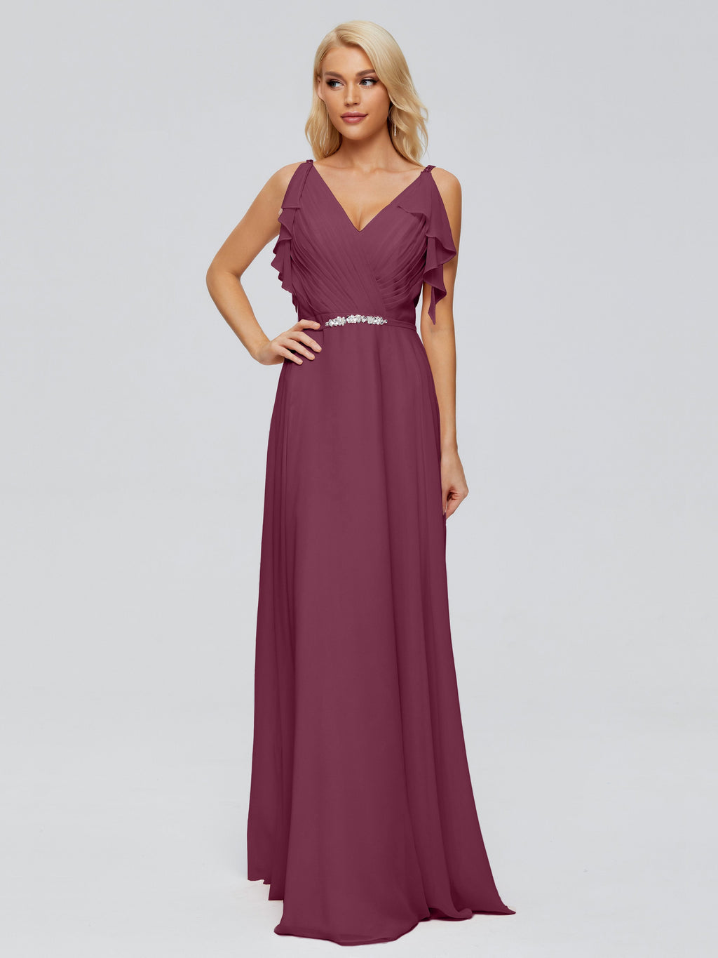 Brianna Straps V-back Chiffon Bridesmaid Dresses