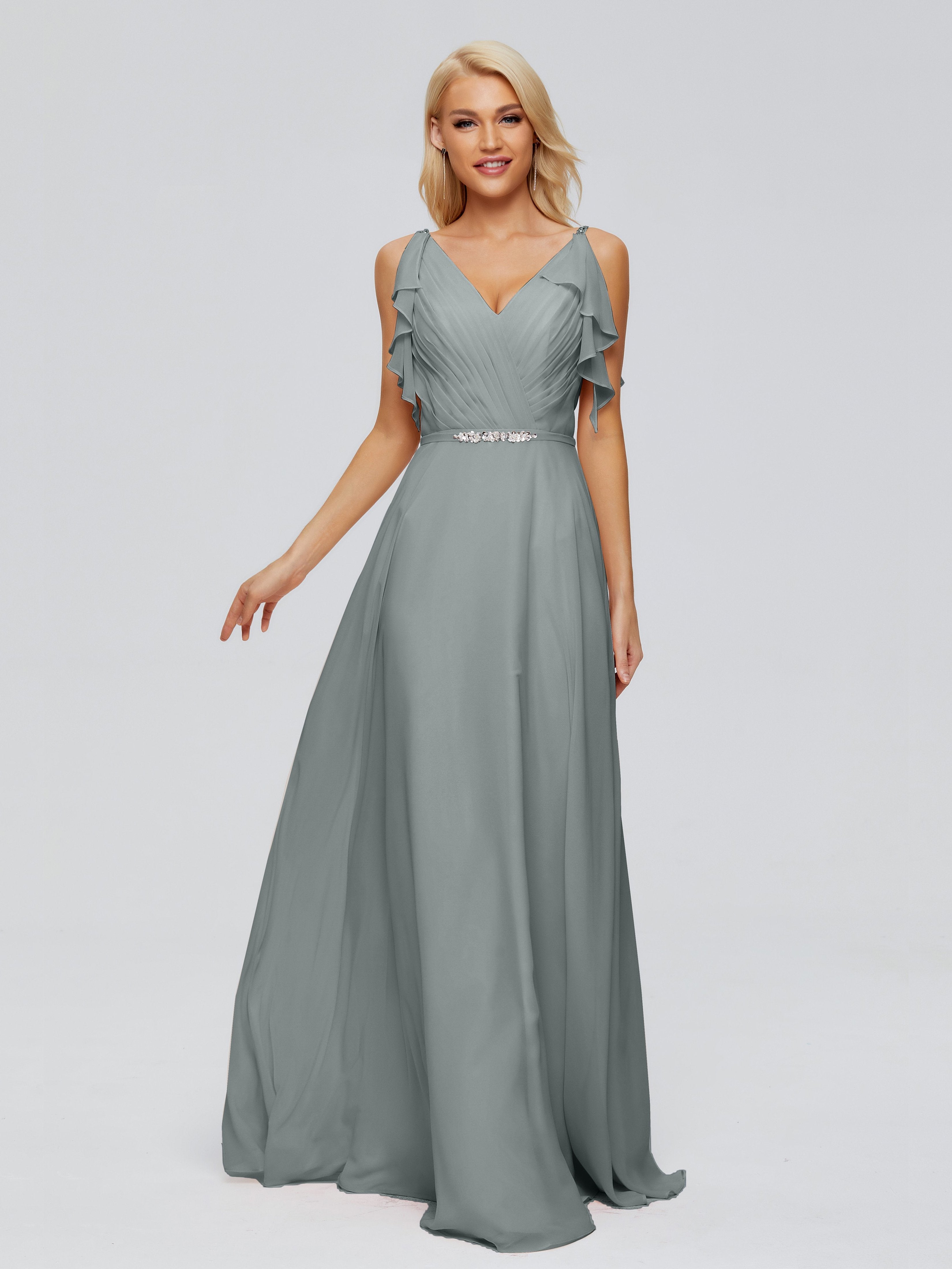 Brianna Straps V-back Chiffon Bridesmaid Dresses