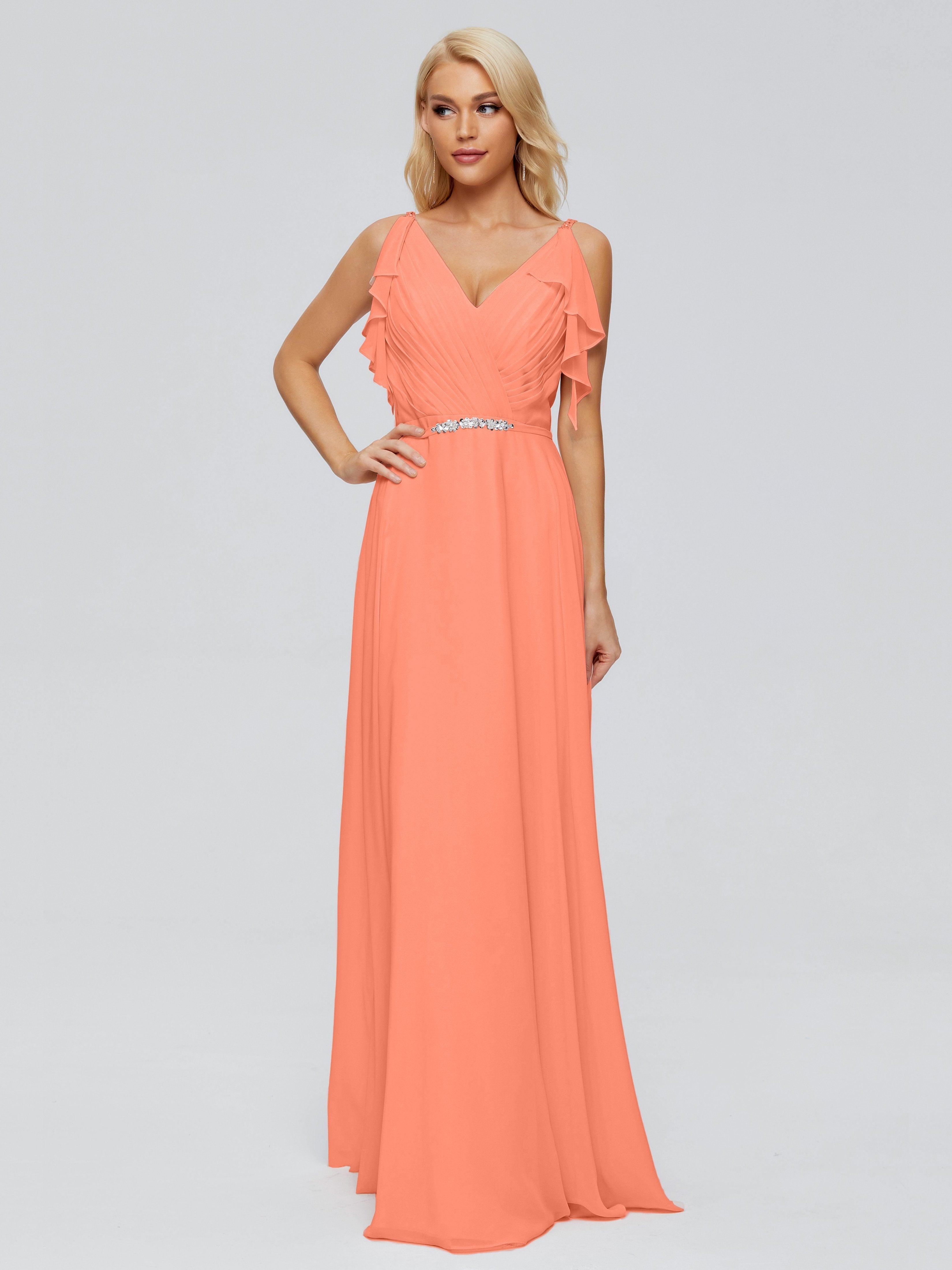 Brianna Straps V-back Chiffon Bridesmaid Dresses