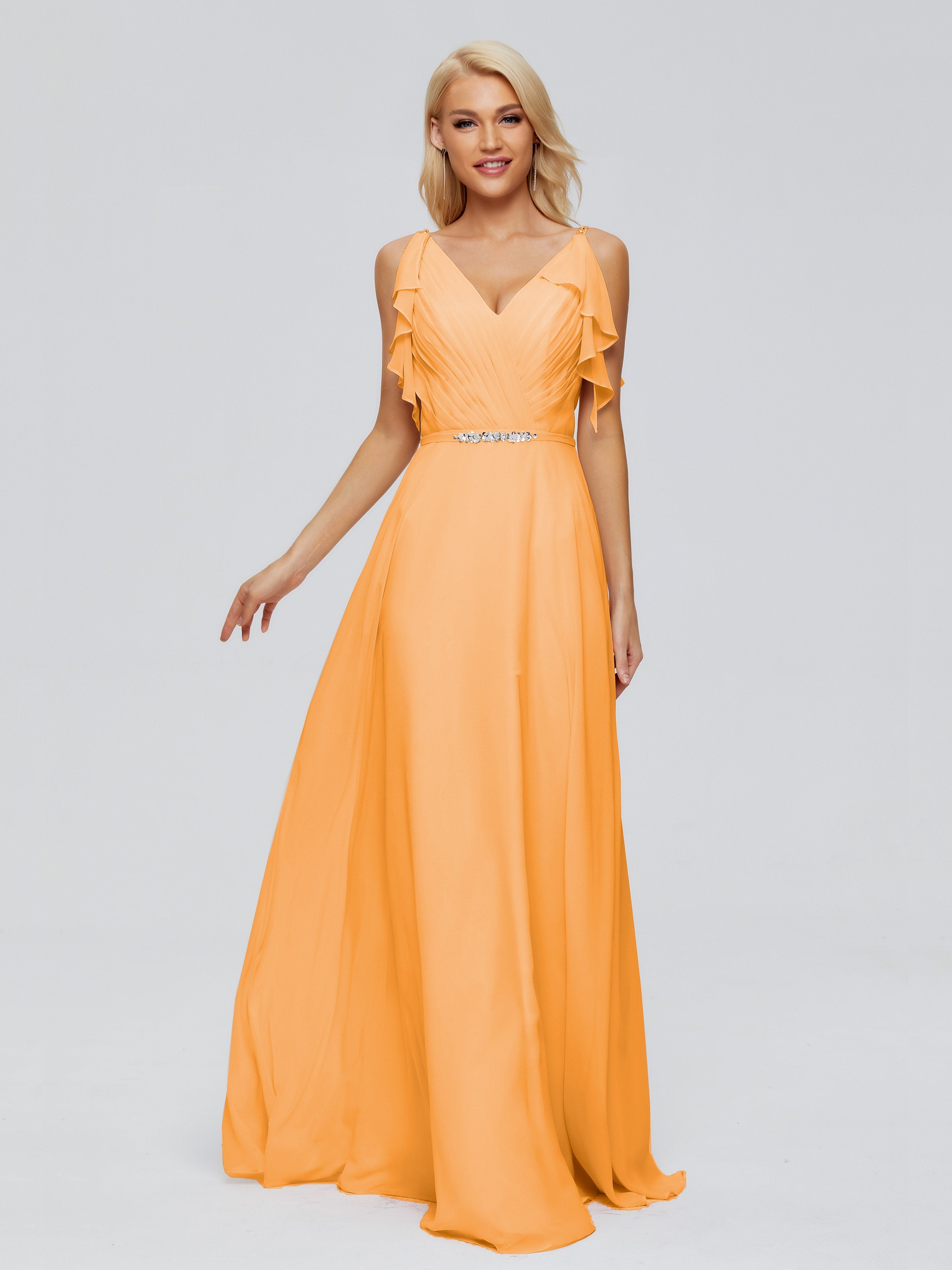 Brianna Straps V-back Chiffon Bridesmaid Dresses
